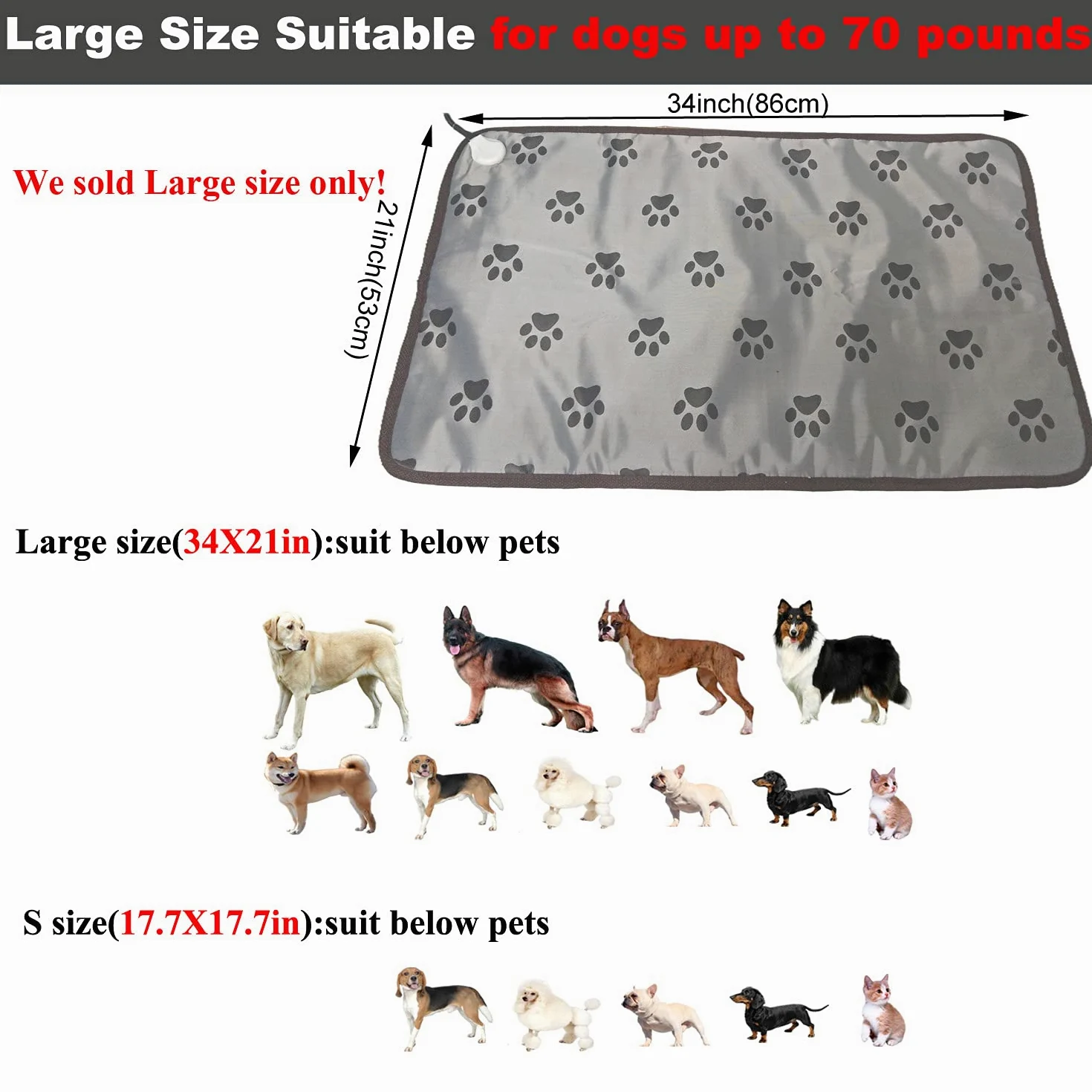 Almohadilla térmica para Perros Grandes para Interiores, tapete térmico Impermeable para Mascotas, Almohadilla térmica para Gatos, Almohadilla térmica para Cachorros para Caja de Parto al Aire