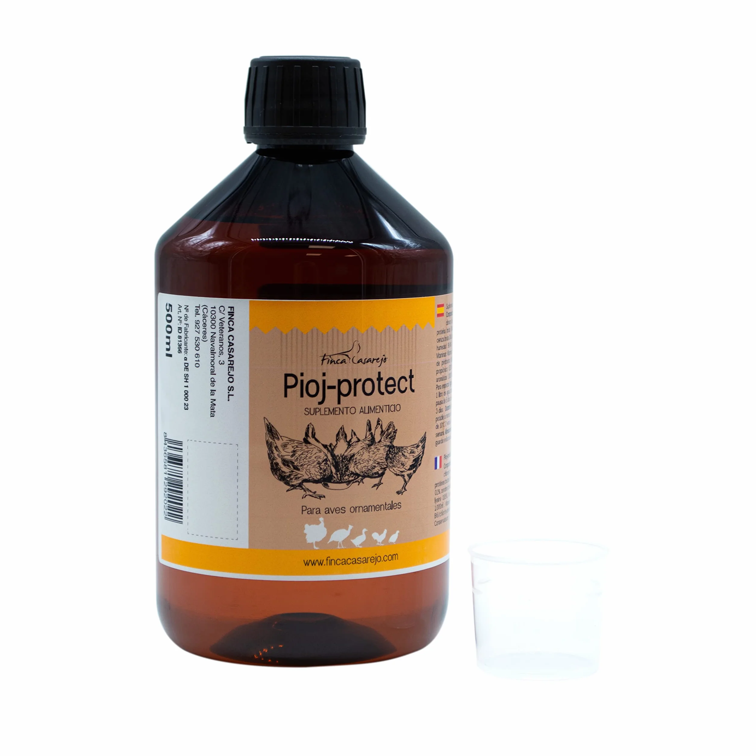 FINCA CASAREJO Mantiene Alejados a Piojos, Pulgas y Ácaros en Gallinas, Palomas, Aves de Corral | PiojProtect 500ml | El Olor No Atrae a Los Insectos | Soluble en Agua, Estimula el Apetito