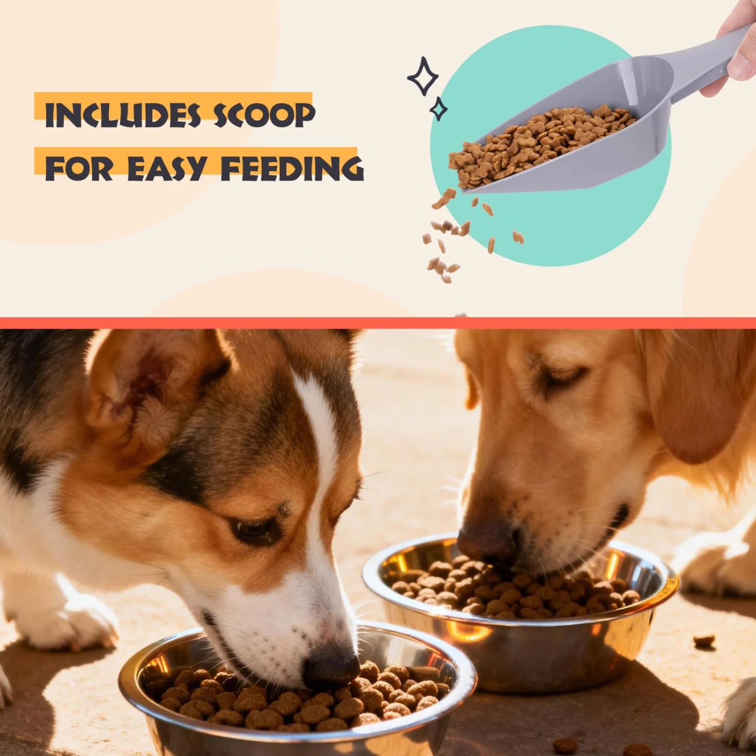 Nobleza Contenedor de Comida para Mascotas 10L+40L， Caja Hermética Transparente con Ruedas， Tapa Abatible y Pala para Alimento de Perros y Gatos， Gris