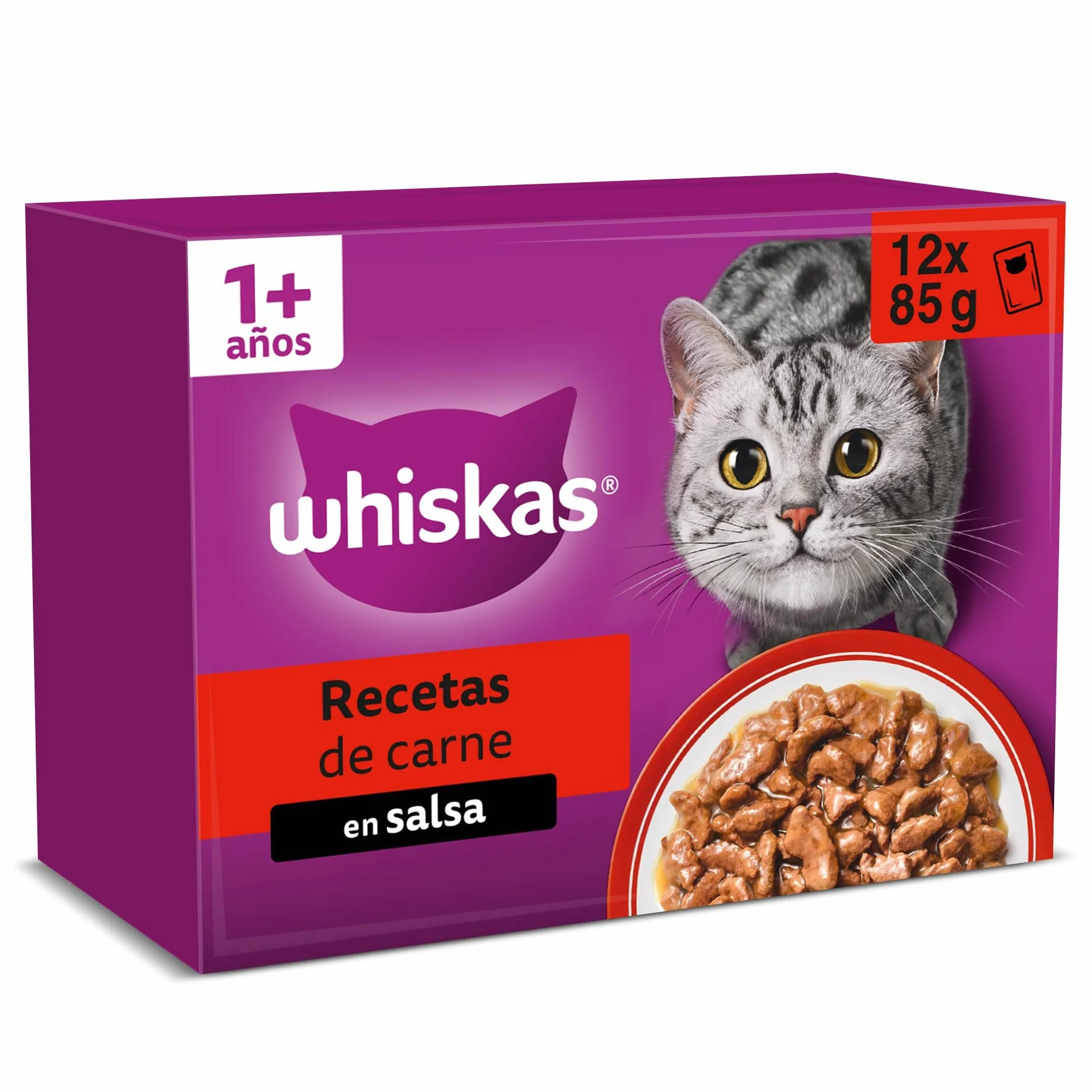 WHISKAS Duo Comida húmeda en Salsa Gatos Adultos Comb. Clásicas - 4 x 12 bolsitas x 85g