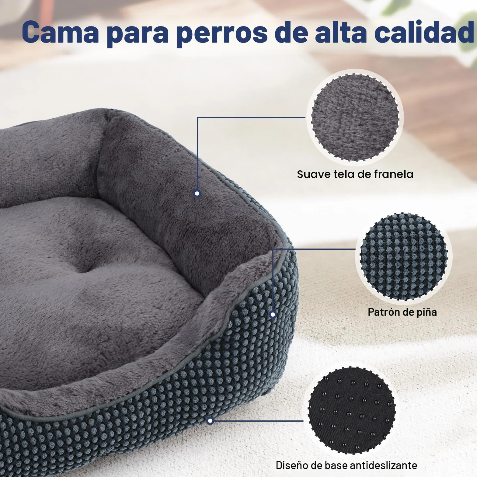 FURTIME Cama Perro, Cama Perros Grande Lavable Esponjosa, Camas Perros Antideslizante Antiansiedad, 89x63x23cm