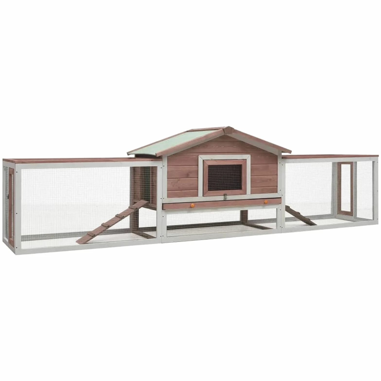 GuyAna Conejera de Madera Maciza Pino y Abeto Color Moca Conejera Exterior Esquinero Conejo 310x70x87 cm