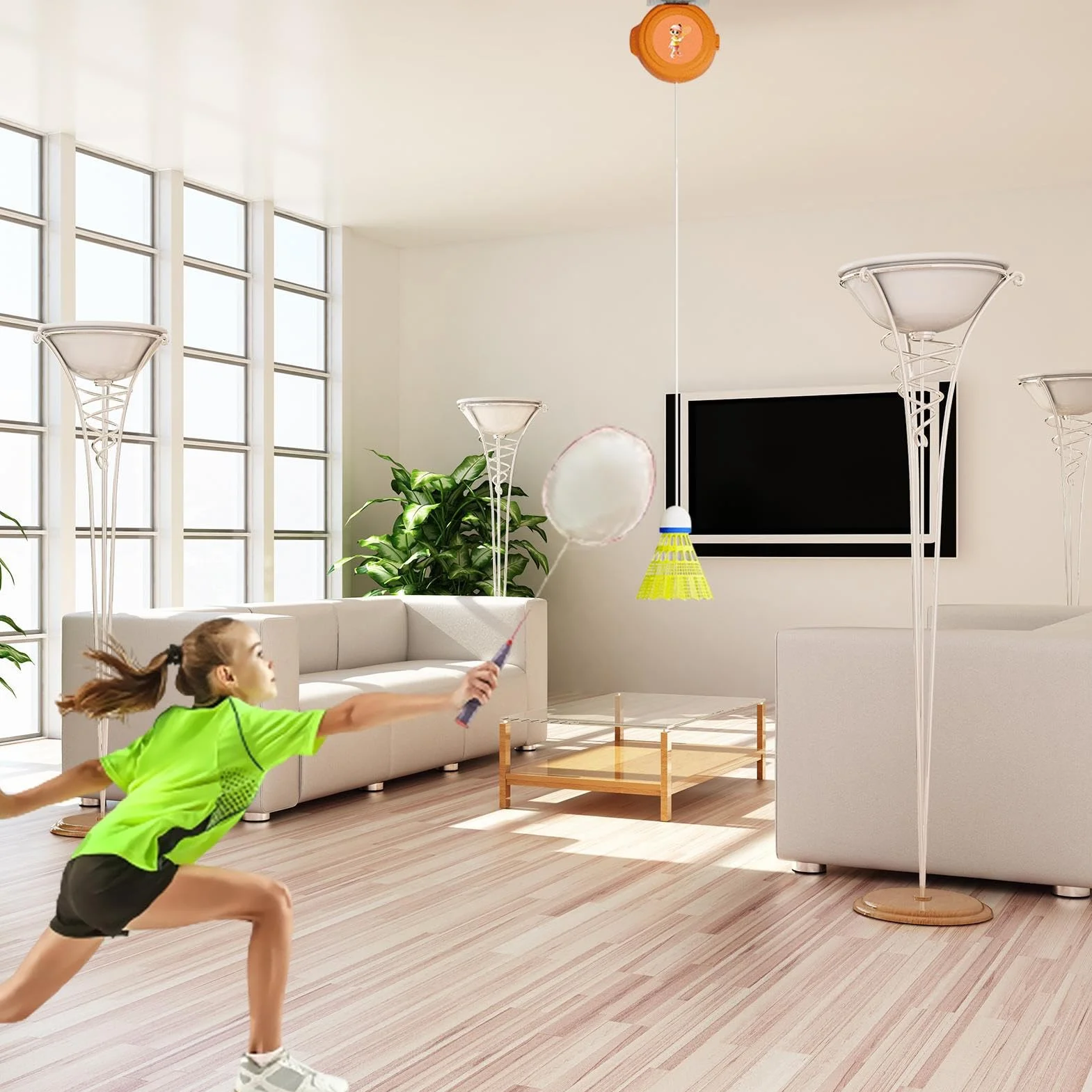 Dispositivo de bádminton ajustable, entrenador de coordinación para práctica en parques, jardines, salas