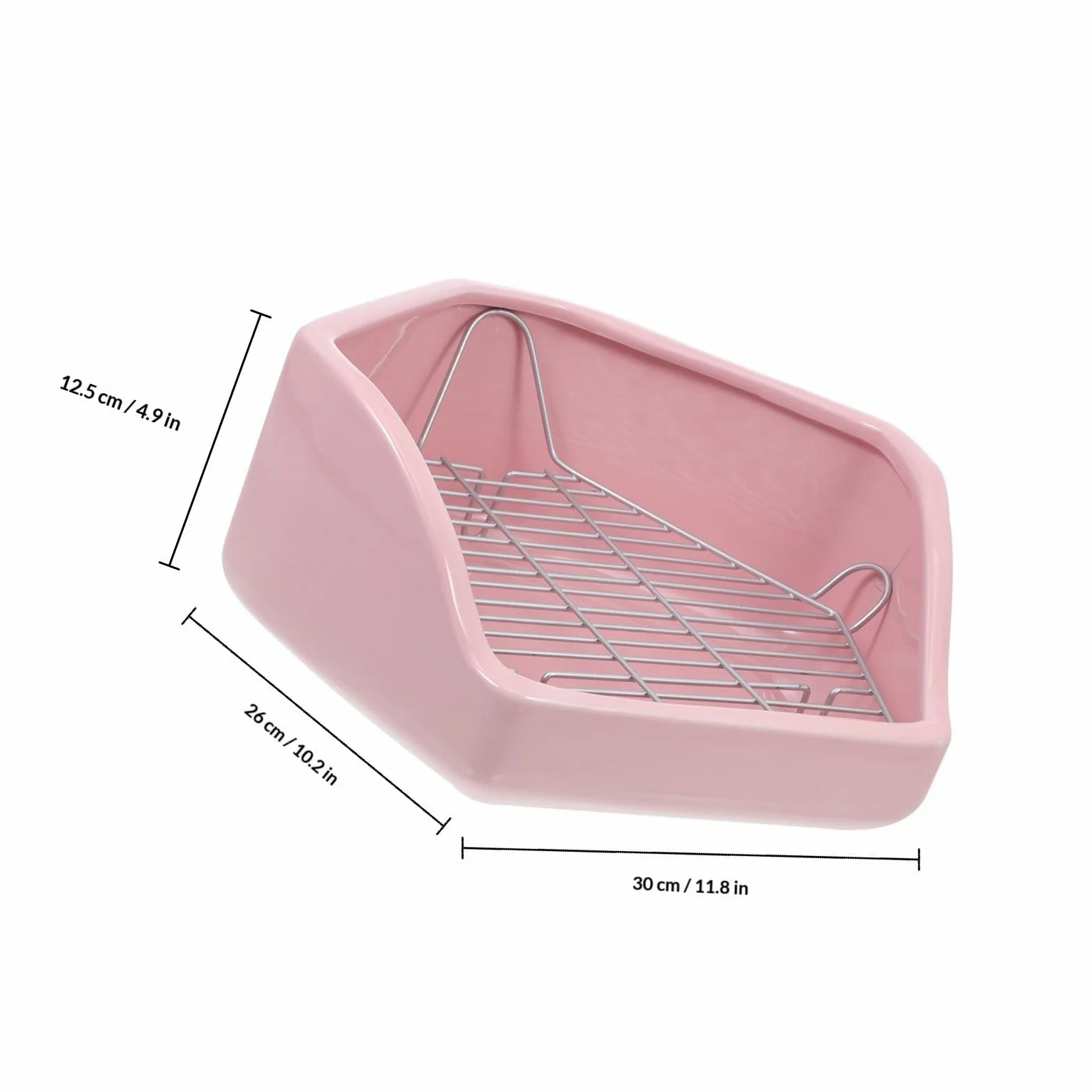 Orinal para Mascotas Pequeñas de Cerámica Rosa, Diseño Pentagonal Rejilla Desmontable, Prevención de Fugas y Estabilidad Mejorada Adecuado para Conejos y Cobayas