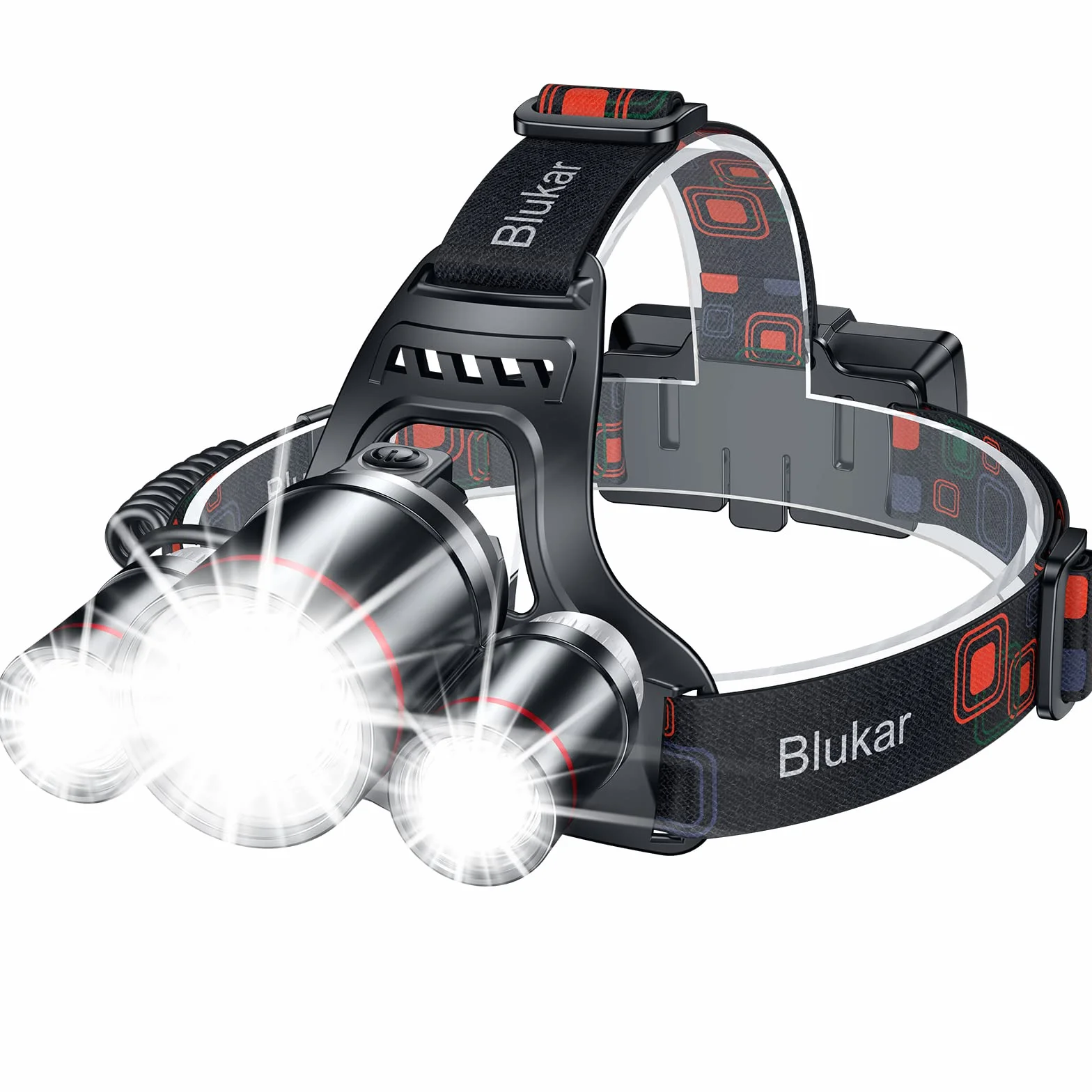Blukar Linterna Frontal LED Recargable 8000L Superbrillante Impermeable IPX6 90° Ajustable 5 Modos de Luz Roja