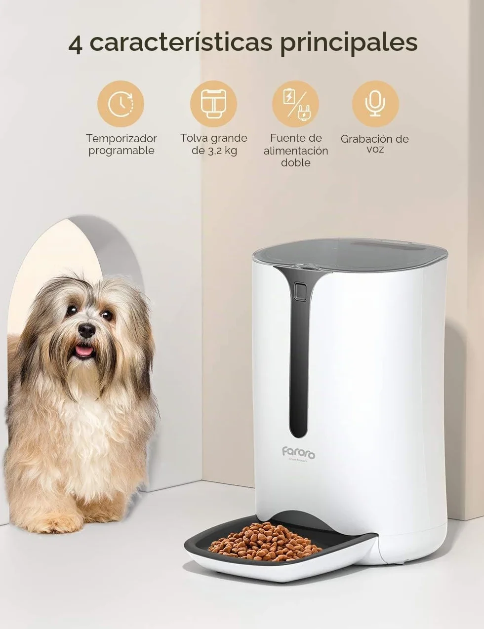 Faroro 7L Comedero Automático para Gatos, Dispensador Comida para Gatos y Perros con Temporizador hasta 5 Comidas por Día, Control de Porciones, Pantalla LCD, Grabación de Voz de 10s