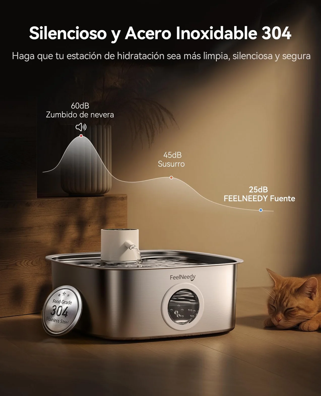 FEELNEEDY 8L Fuente para Gatos sin Cable, Bebedero Gatos Perros de Acero Inoxidable con 3 Filtros, 5000mAh Batería Recargable, Apta para Lavavajillas, Sensor de Radar Mejorado