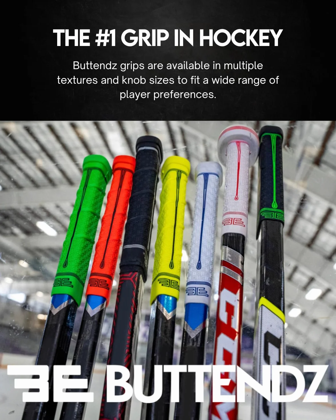 Buttendz Sentry Empuñadura de Repuesto Palo Hockey Portero Control Precisión Perilla Sobredimensionada Textura Mejorada Negra Amarilla