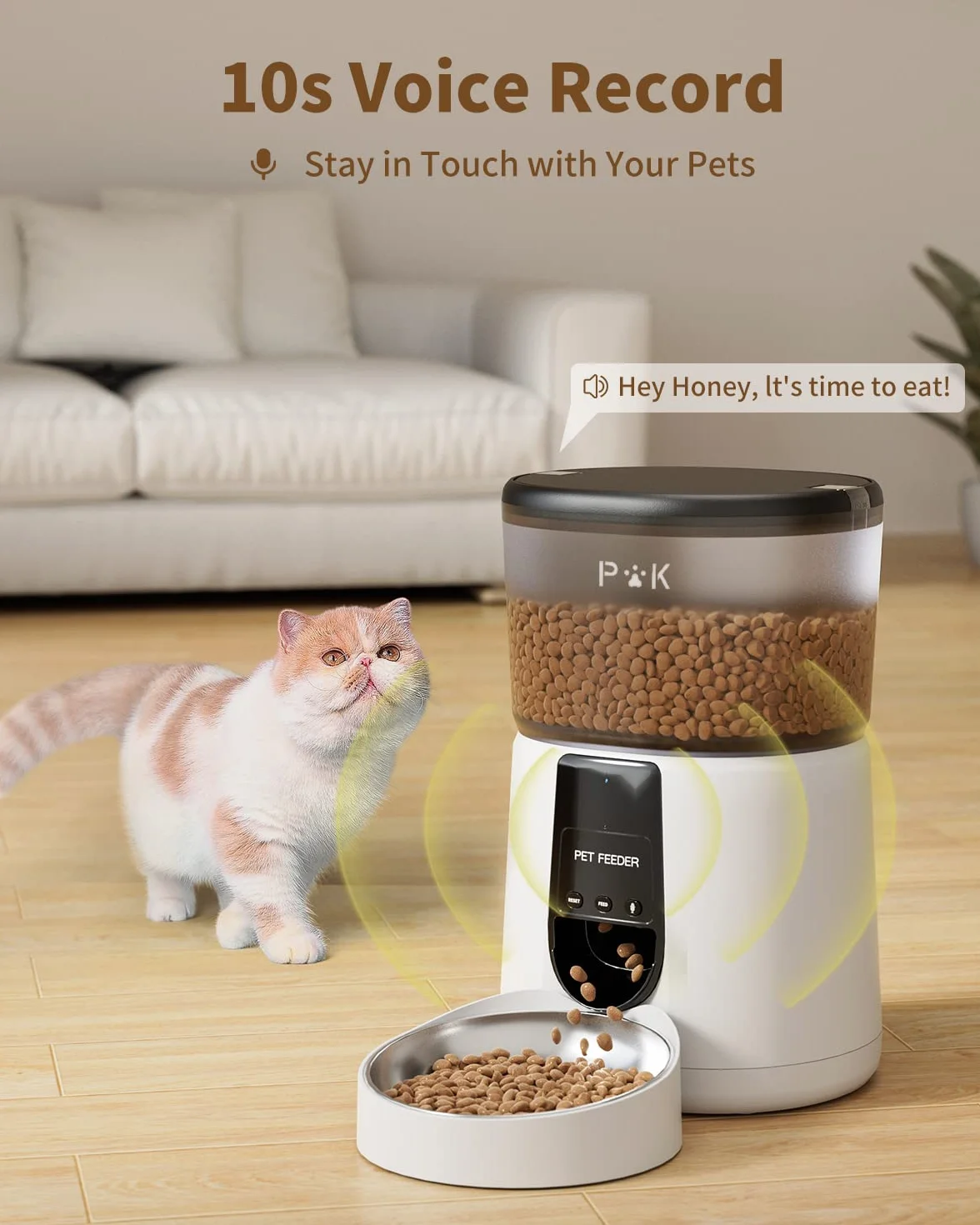 PUPPY KITTY Comedero Gato Automatico, 2.4G WiFi 4L Dispensador Comida Gatos con Bol de Acero Inoxidable, App Control, Grabación de Voz 10S, 1-10 Comidas