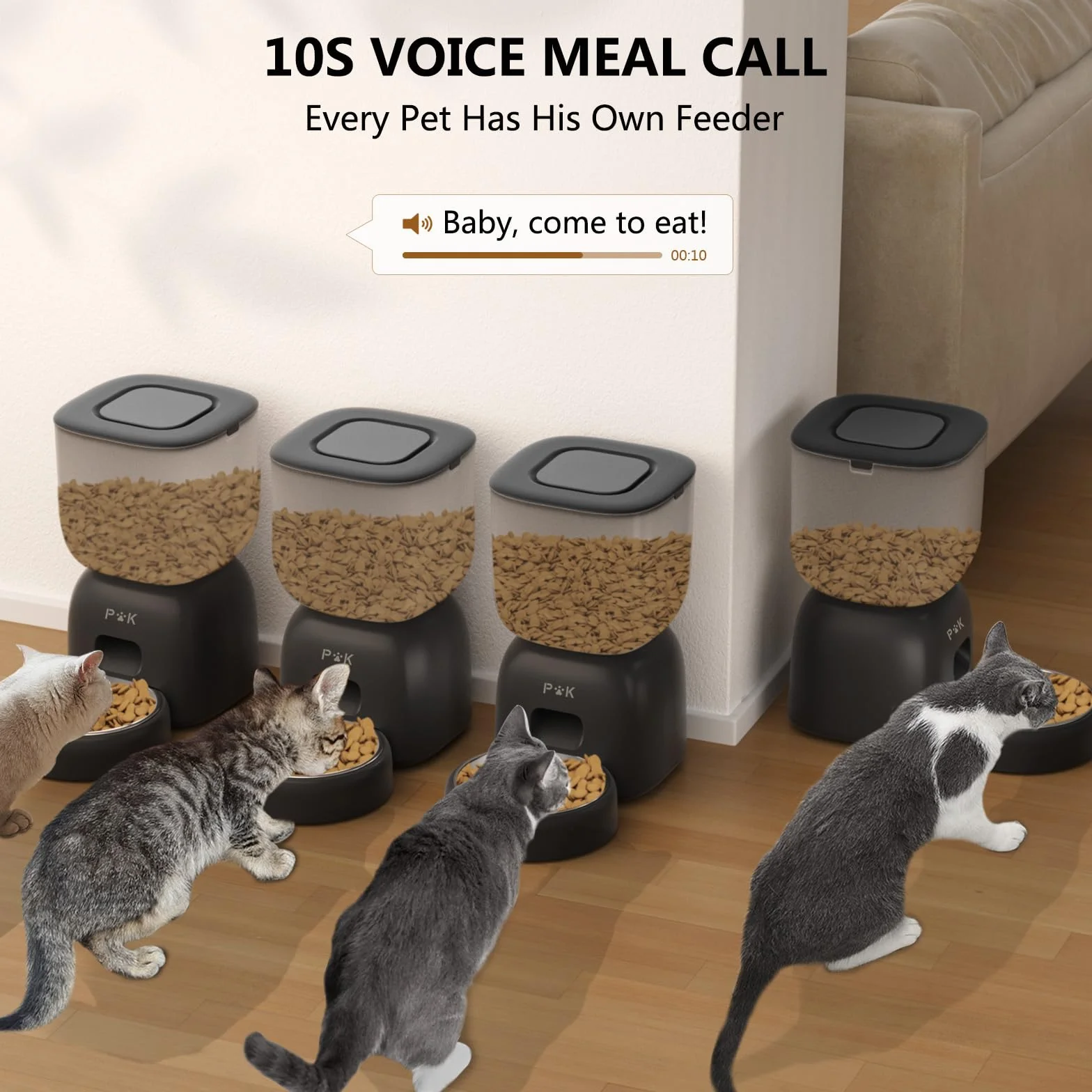 Comedero Gato Automatico, 3L Dispensador Comida Gatos con 180 Días de Batería, Grabación 10S, 1-4 Comidas al Día, Fuente para Gatos de 2L Gratuita