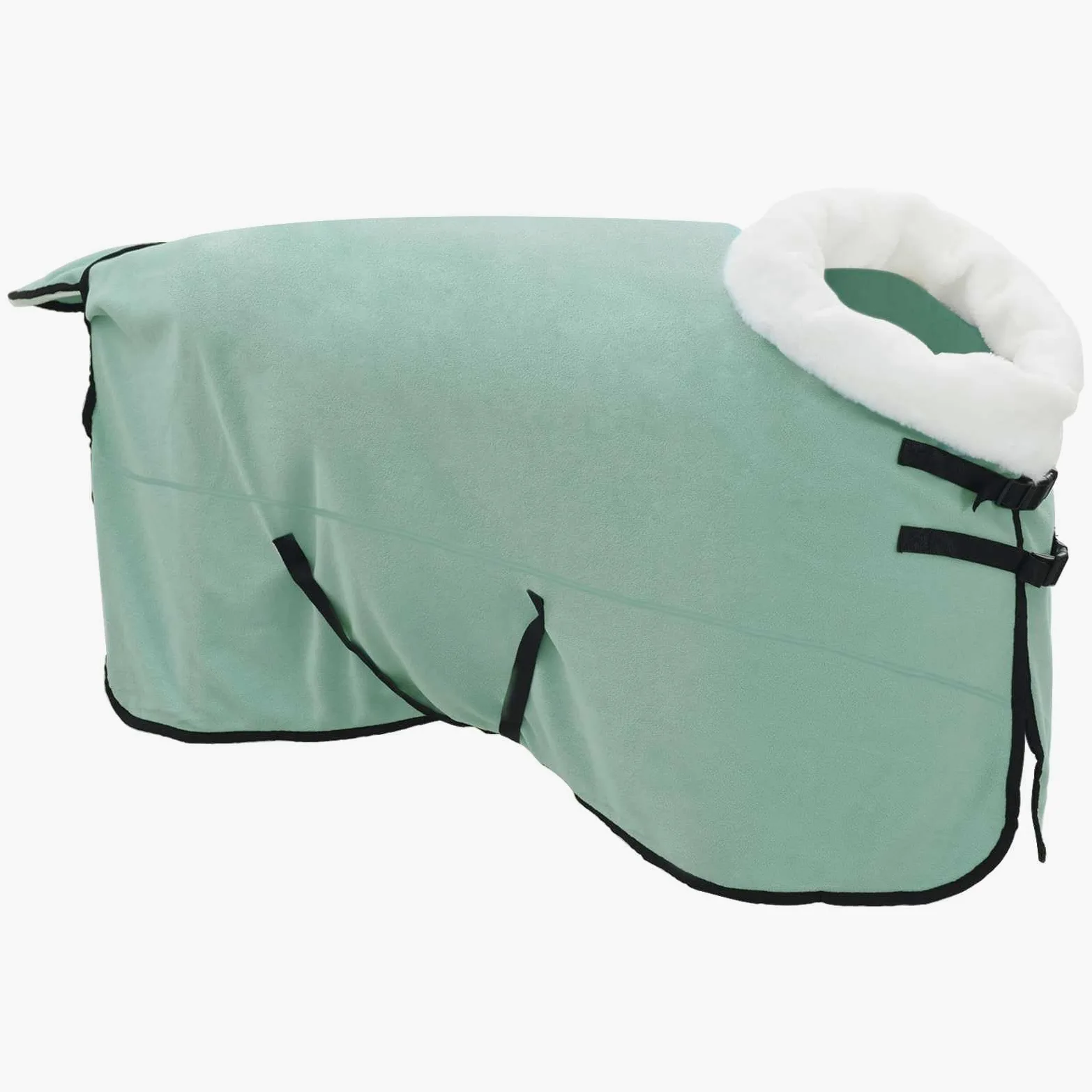 Manta para caballo verde oscuro de 135 cm, forro polar, manta de invierno con hebillas ajustables y diseño a prueba de viento para transporte de pastos, transpirable, con cinturón abdominal y