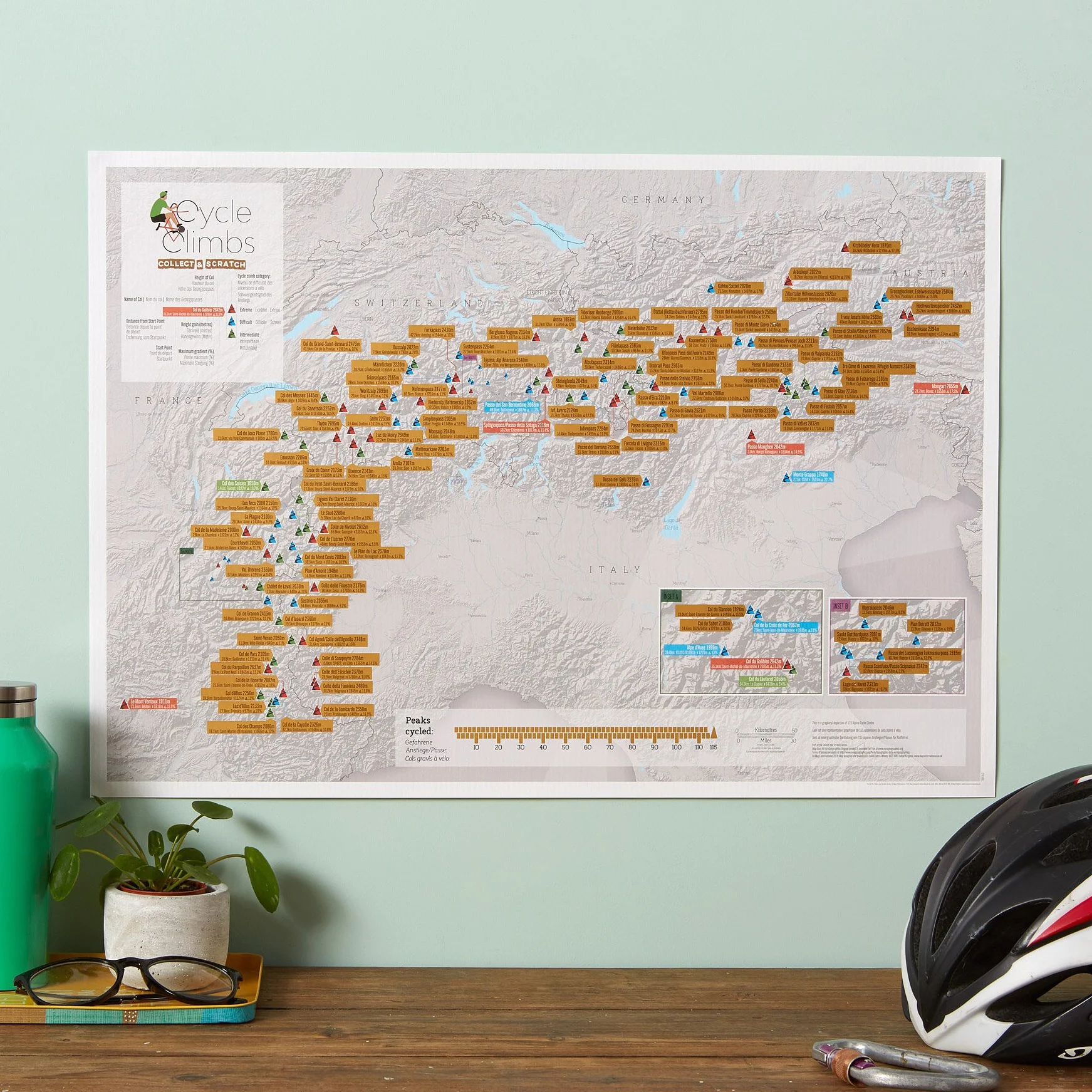 Maps International Cartel Ciclismo Alpino Impresión Tinta Rascable Tamaño A2 59,4x42 cm