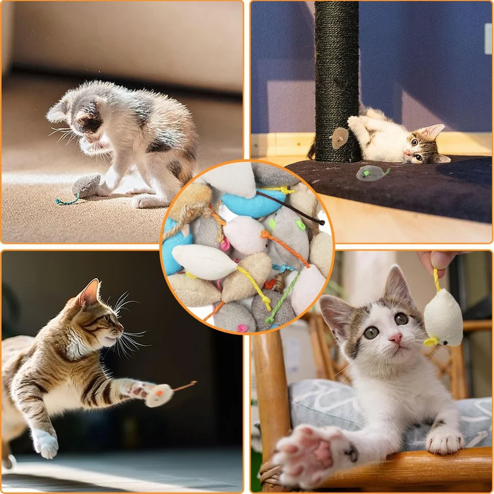 20 Piezas Juguetes paraGatos Ratas Ratones para Gatos de Peluche Ratones de Juguete de Hierba Gatera Juguete de Ratón de Peluche de Gato Interior (Multicolor)