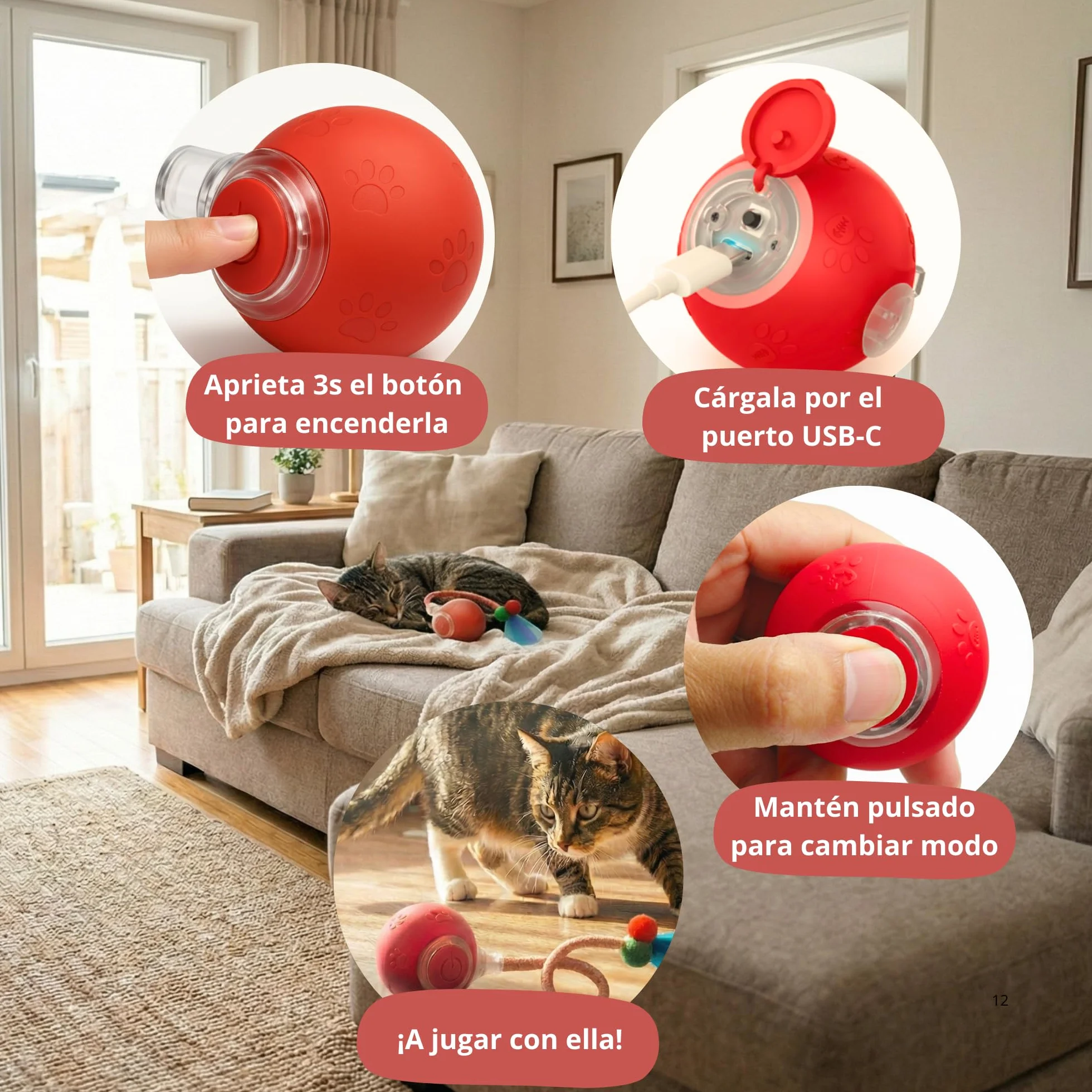 Juguete Interactivo Gato + 2 Colas de Recambio + Cable USB-C | Juguetes para Gatos Interactivo | Juguetes Gatos