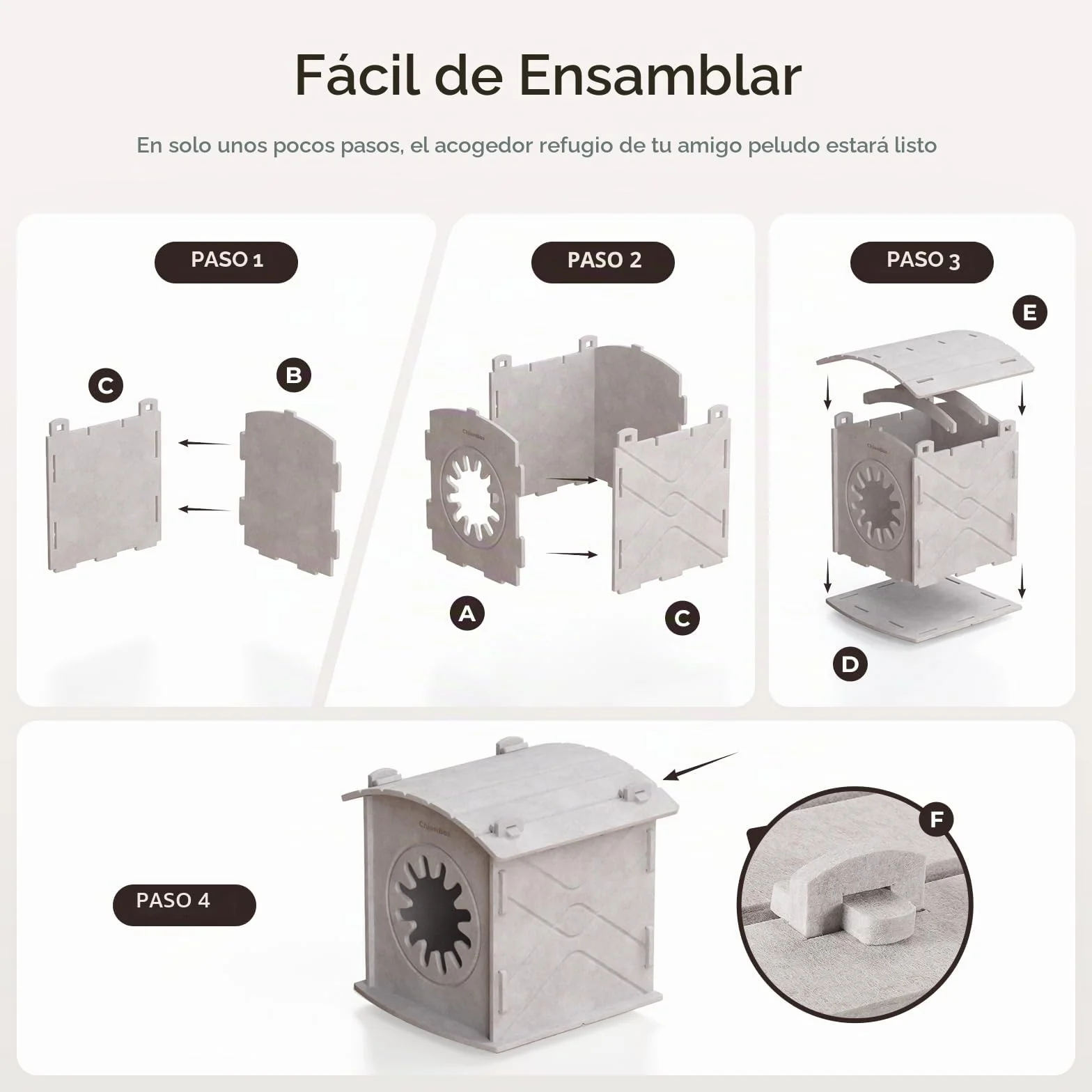 Casa para Gatos Interior de Fieltro: Cálida Cueva para Gatos Invierno, Casa Gatos Robusta, Casa Gato con Entrada Rascadora, Cama para Gatos Fácil de Limpiar y Montar, Cueva Gato 38x36x38cm