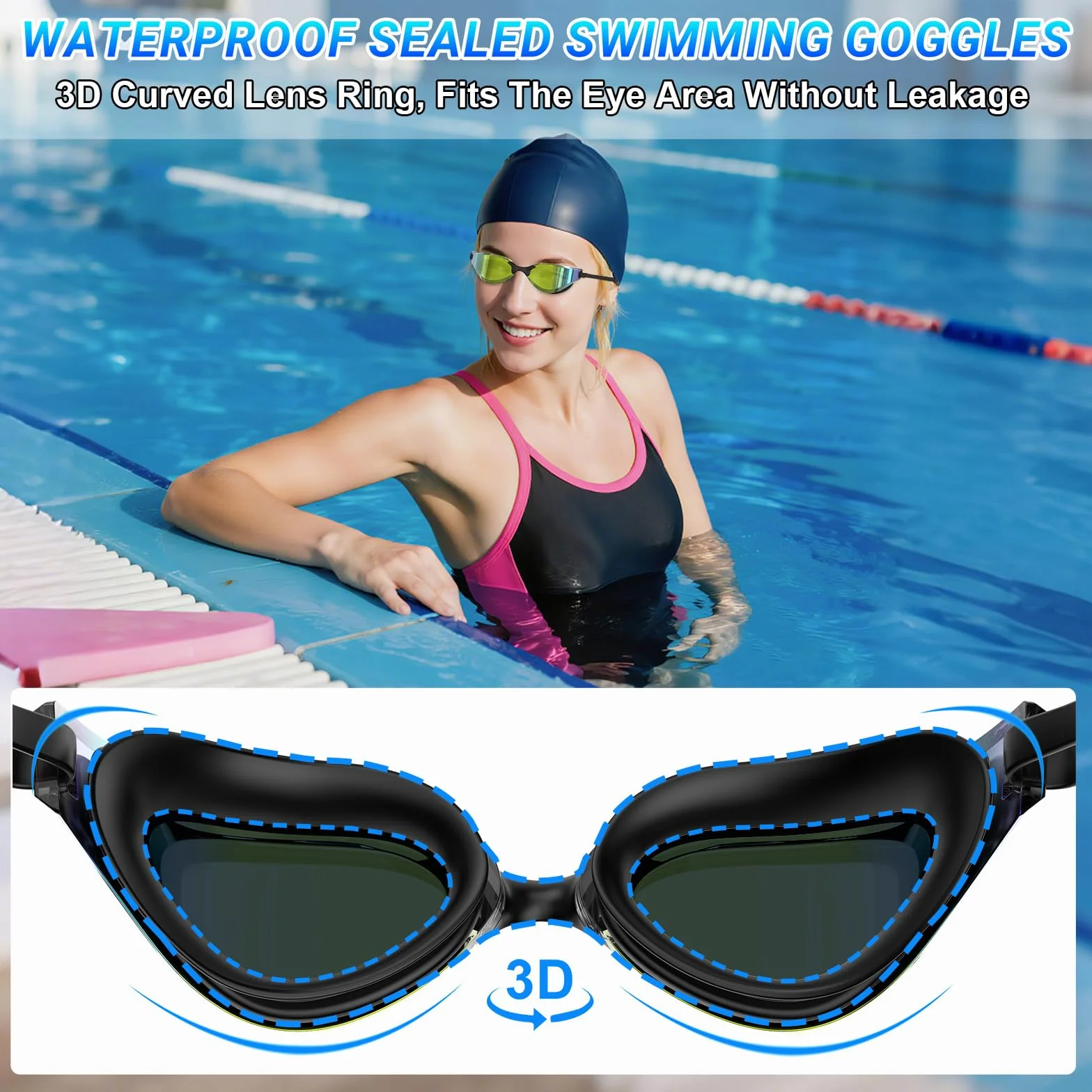 Gafas Natación Polarizadas Antivaho UV400 Correa Silicona Ajustable Profesional Adultos Adolescentes Deportes Acuáticos