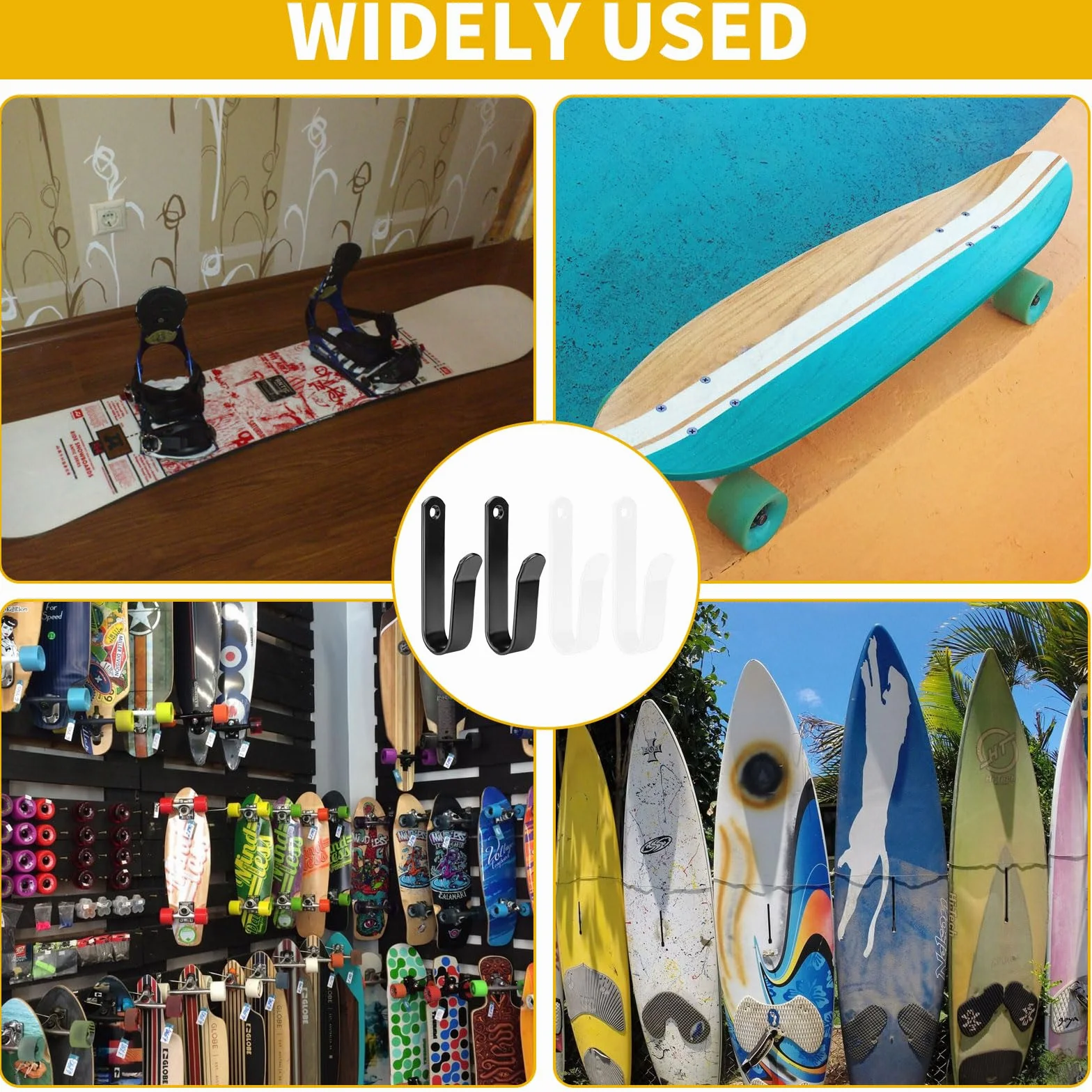 Soporte de Pared para Snowboard Horizontal Estante de Exhibición para Longboards, Snowboards, Tablas de Surf