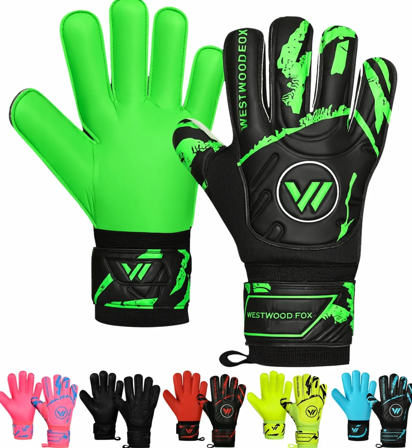 WESTWOOD FOX Guantes de portero fútbol protección dedos agarre pesado palma látex 4+3 mm soporte muñeca