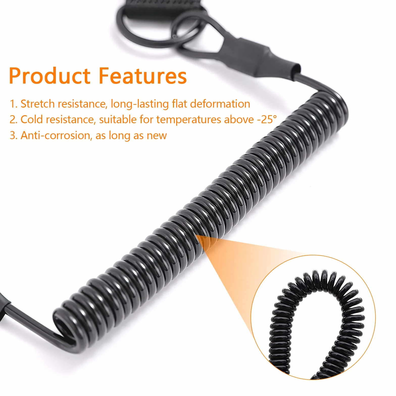 Lanyard Táctico Cuerdas de Seguridad Elásticas con Mosquetón en Espiral Negro