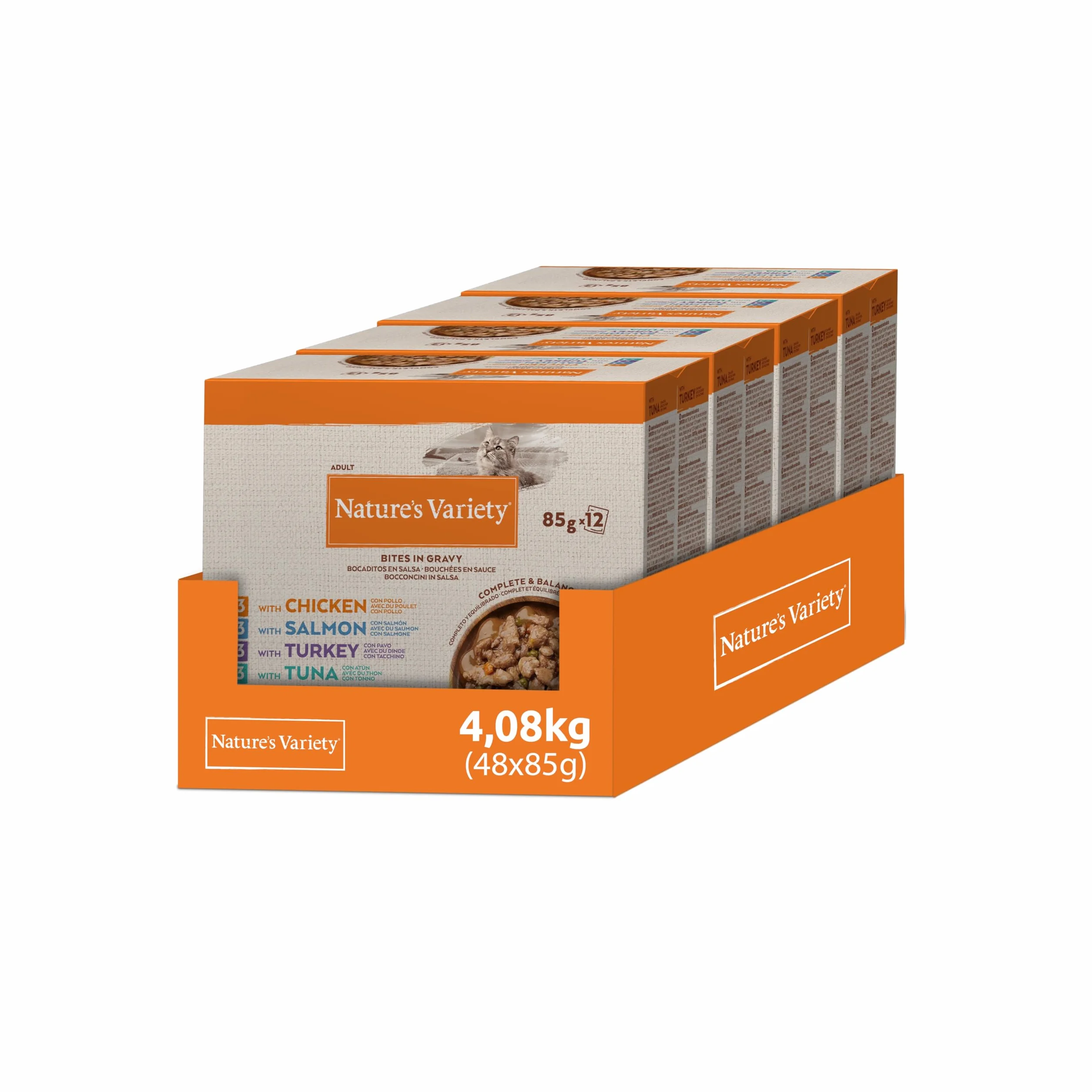 Nature's Variety Bocaditos en Salsa Comida Húmeda para Gatos Cajita Multisabor, 48 x 85 g