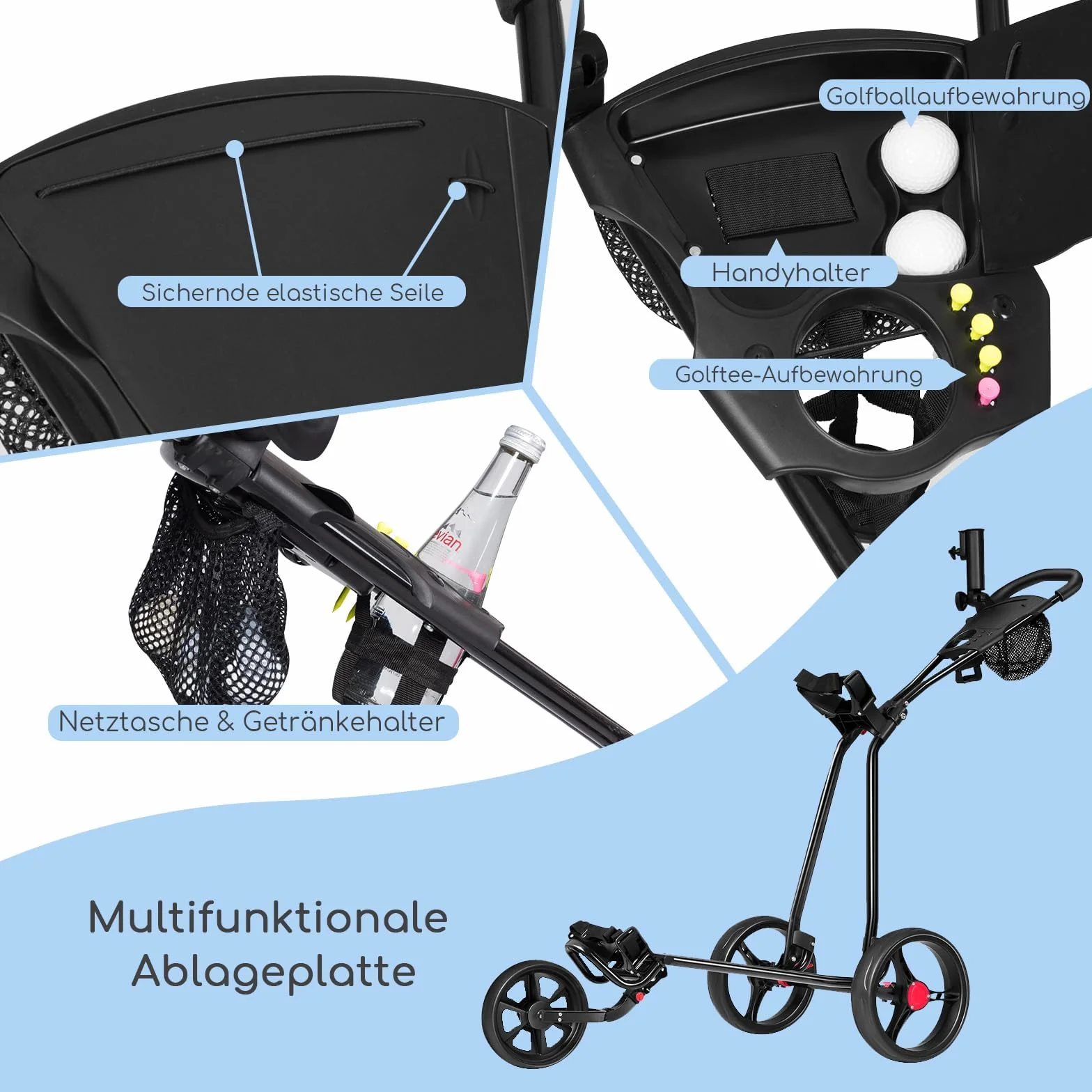 FANTASK Carro de Golf para Adultos, Negro, 91,5 x 60 x 129,5 cm