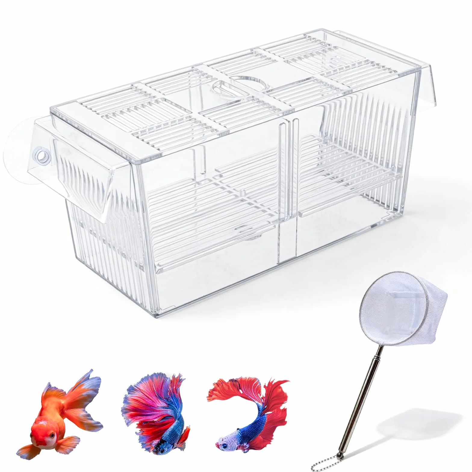 Caja de desove para acuario, grande, con red de sellado de peces, tanques de cultivo de acrílico para acuarios, diseño de dos cámaras, para peces bebés, camarones, Betta Guppy, peces payaso