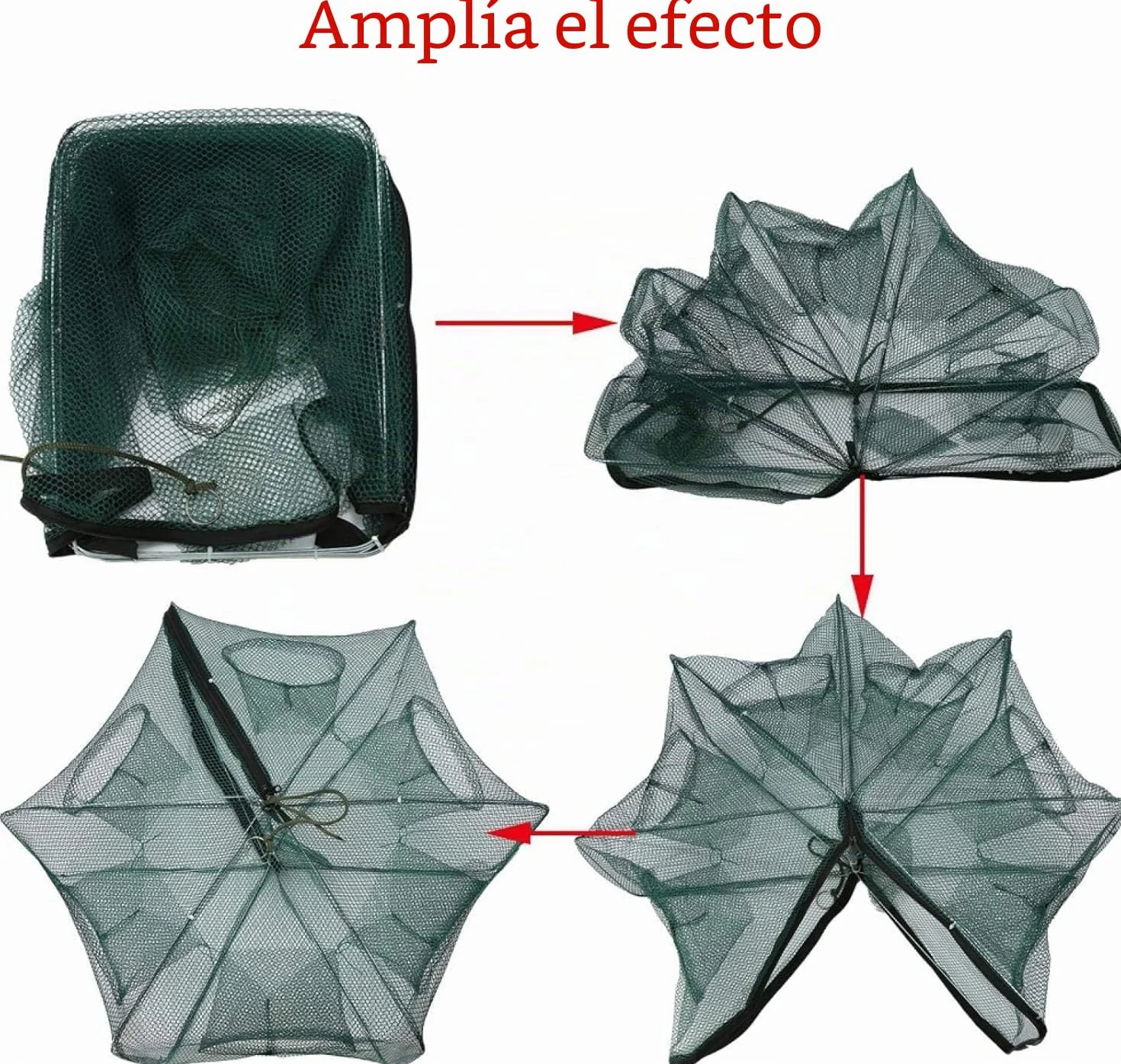 Red de Pesca Plegable Cremallera 6 Agujeros Automática Nailon Trampa Peces Cangrejo