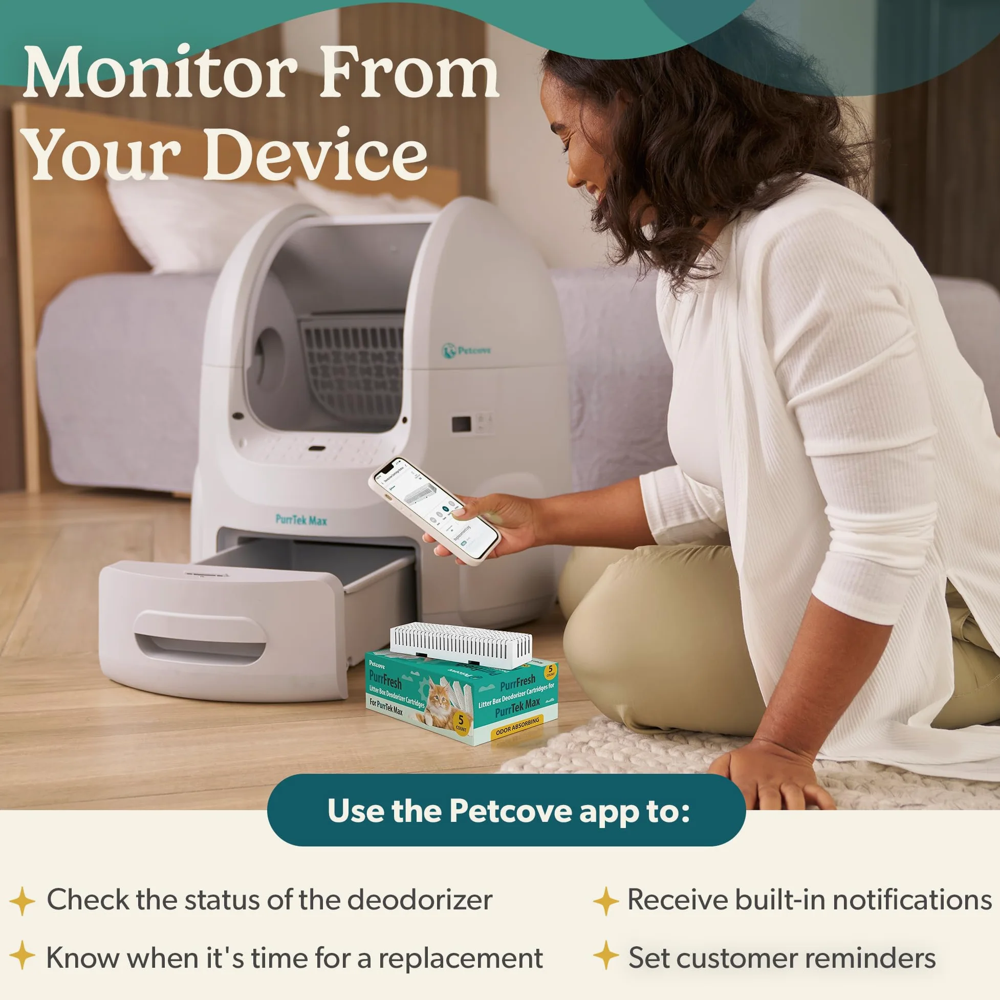 PurrFresh - Desodorizantes de carbón para cajas de arena autolimpiables automáticas, repuestos de control de olores de carbón activado sin perfume, ajuste preciso, fácil instalación para Purrtek Max
