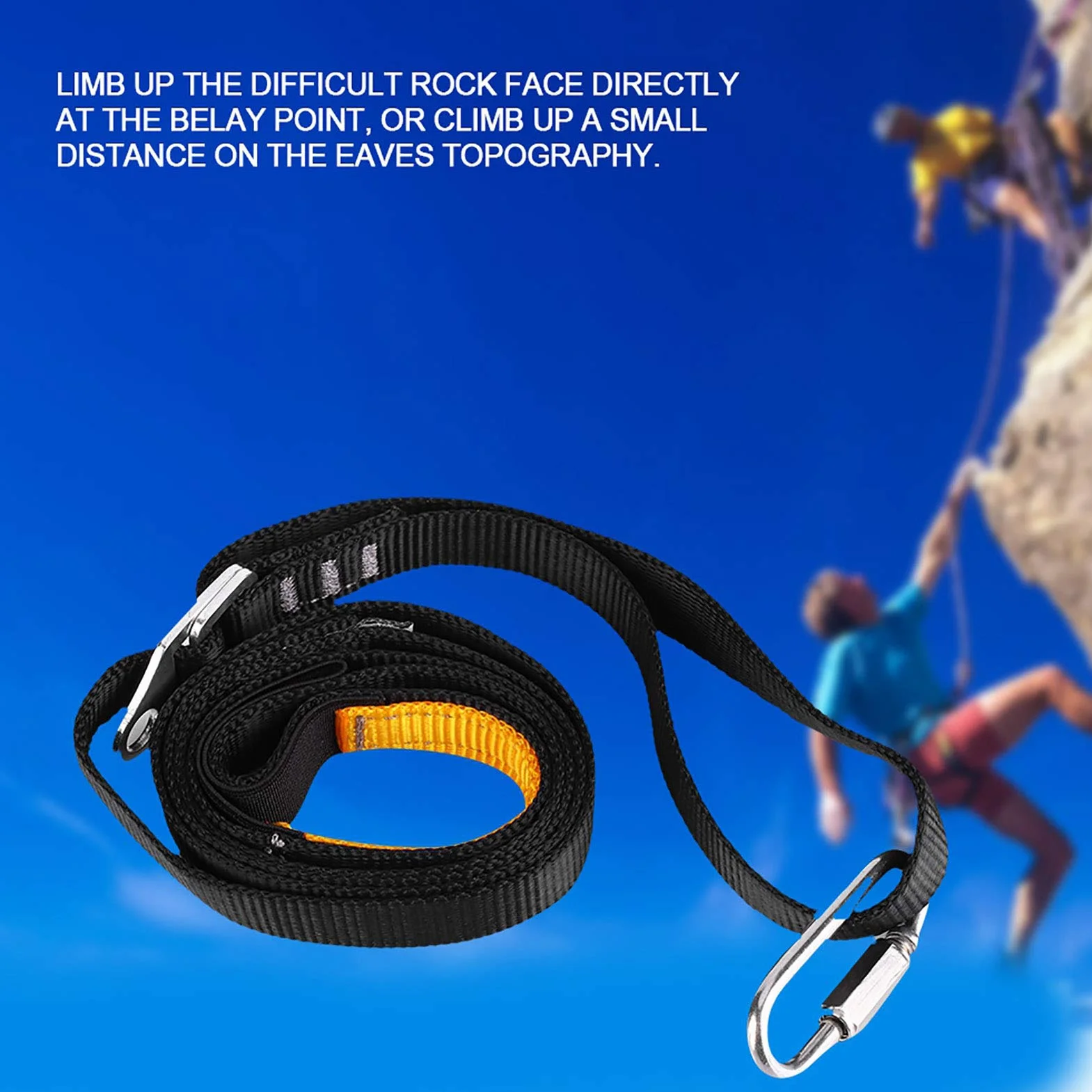 DEWIN Cinturón de Pedal de Eslinga Ajustable 108x2cm Fibra Poliéster para Escalada Montañismo (Negro)