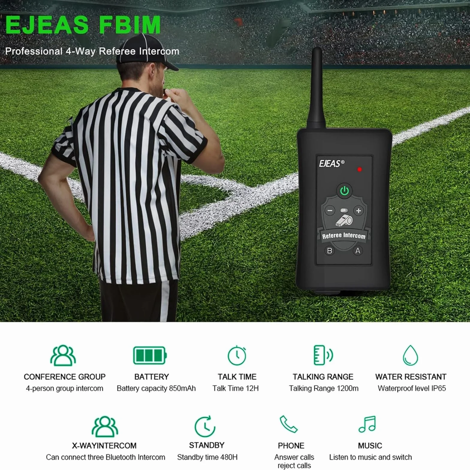 EJEAS FBIM Profesional Sistema de Comunicación con Intercomunicador Bluetooth 1500M 4 Personas Reducción de Ruido CVC Brazalete 2 Paquete