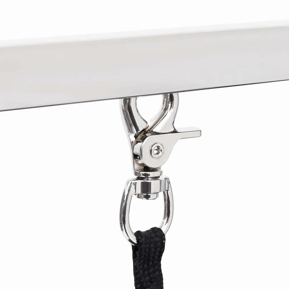 Mesa de corte ajustable para perros y gatos con 2 trabillas, cesta plegable, superficie antideslizante, horca de altura ajustable, patas de acero, ideal para el aseo y el corte