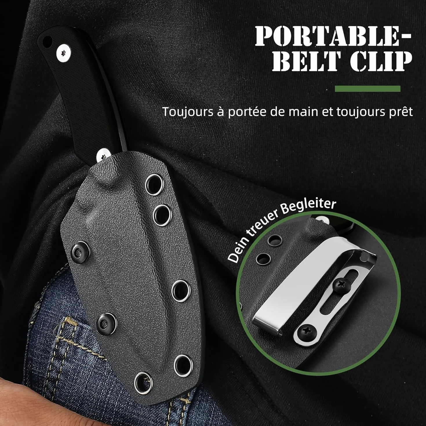 Omesio Cuchillo de Cuello EDC Pequeño con Vaina Kydex, Hoja D2, Mango G10