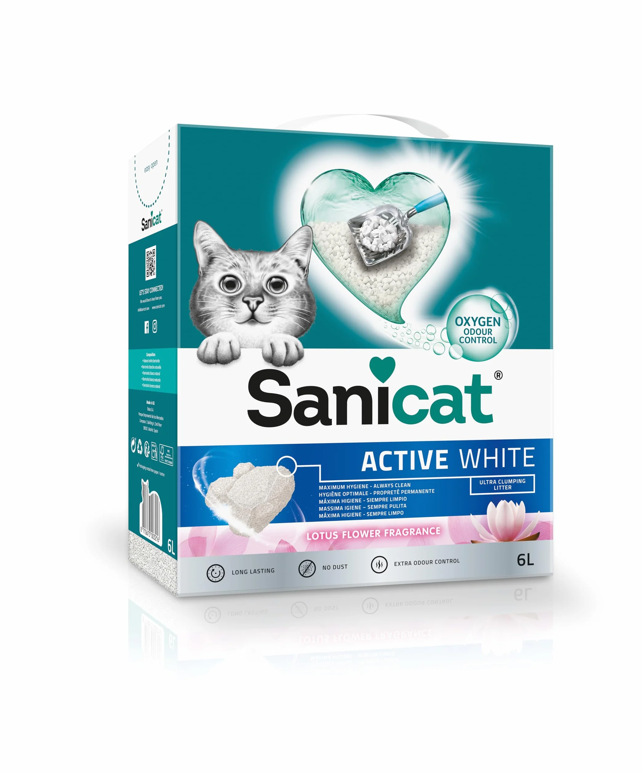 Sanicat Arena Aglomerante Active White con Flor de Loto, 6 L