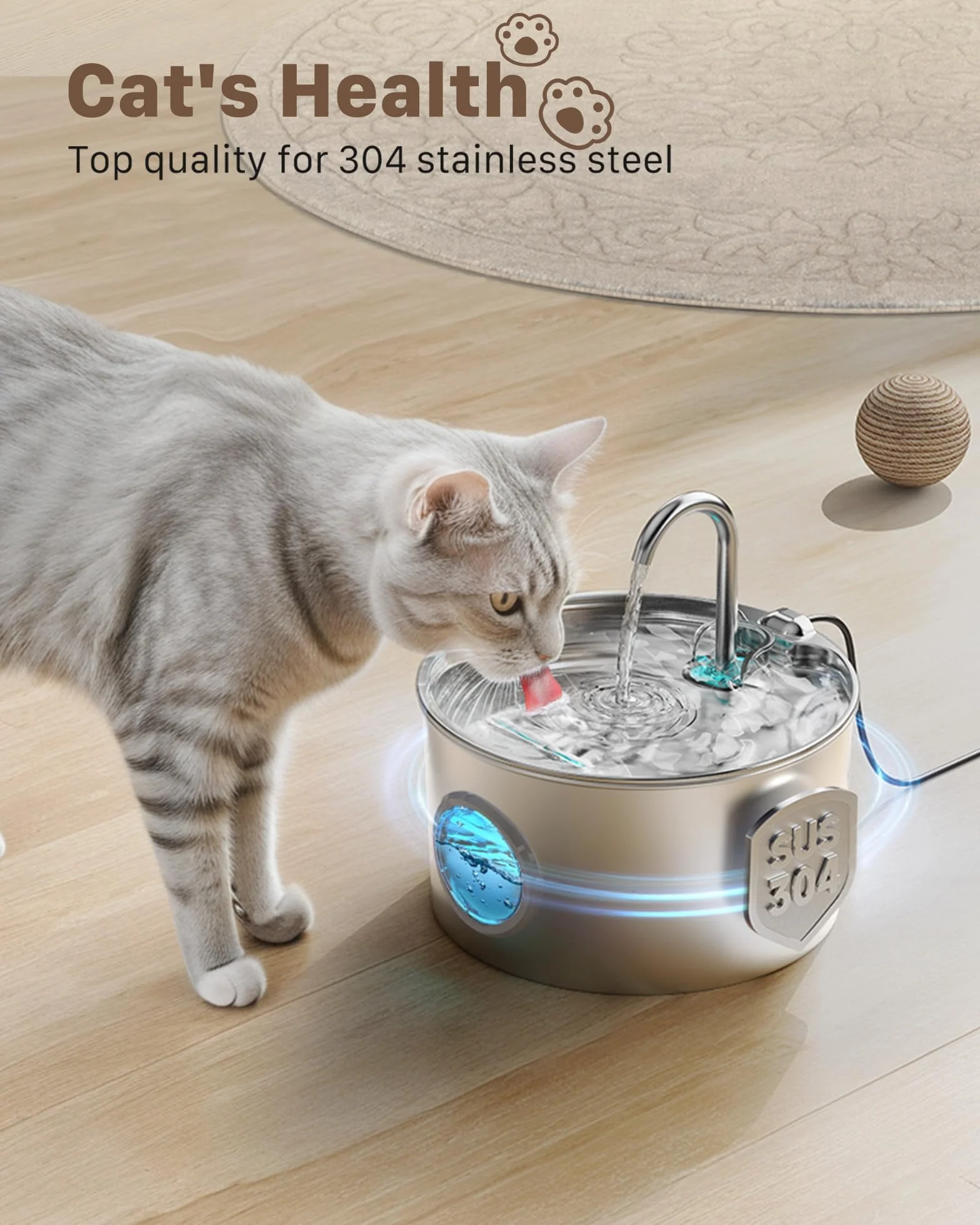 Fuente para Gatos Acero Inoxidable 2.2L Automática Silenciosa con Filtro