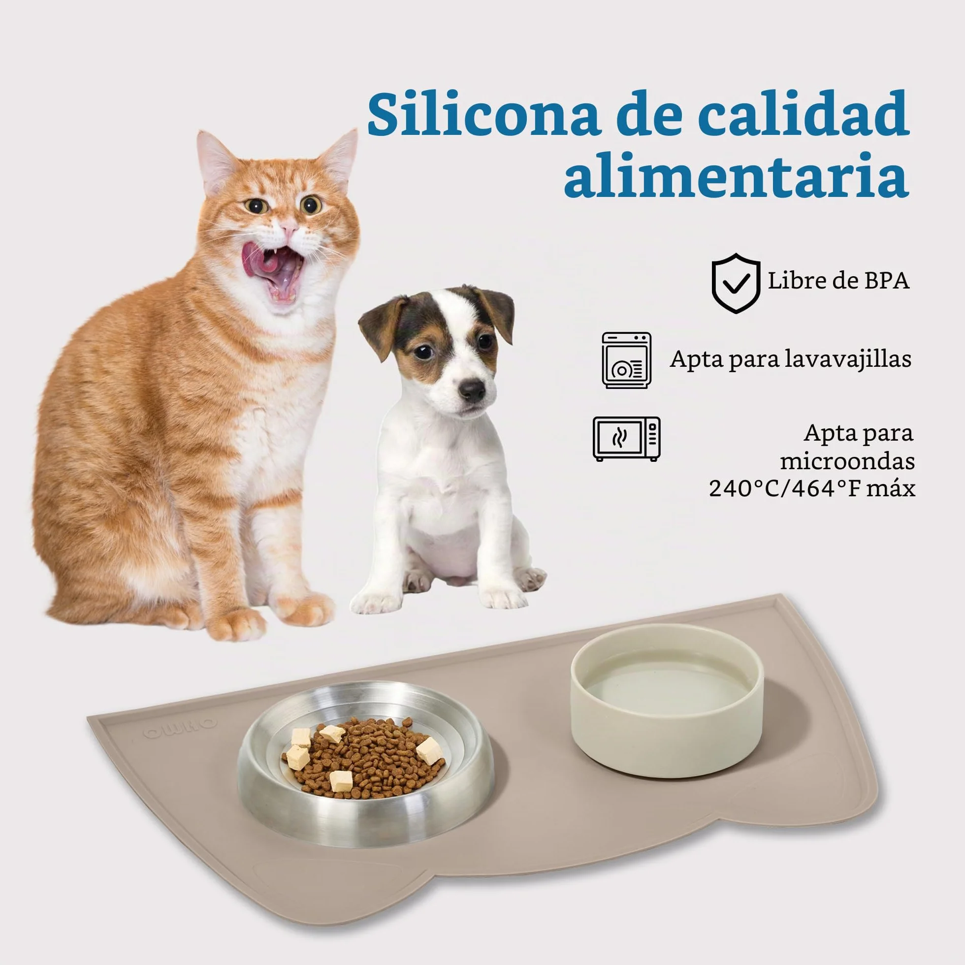 OHMO Alfombras para Comederos Perros y Gatos, Impermeable,(Beige, 46x25cm), Alfombrilla Silicona de Mascota