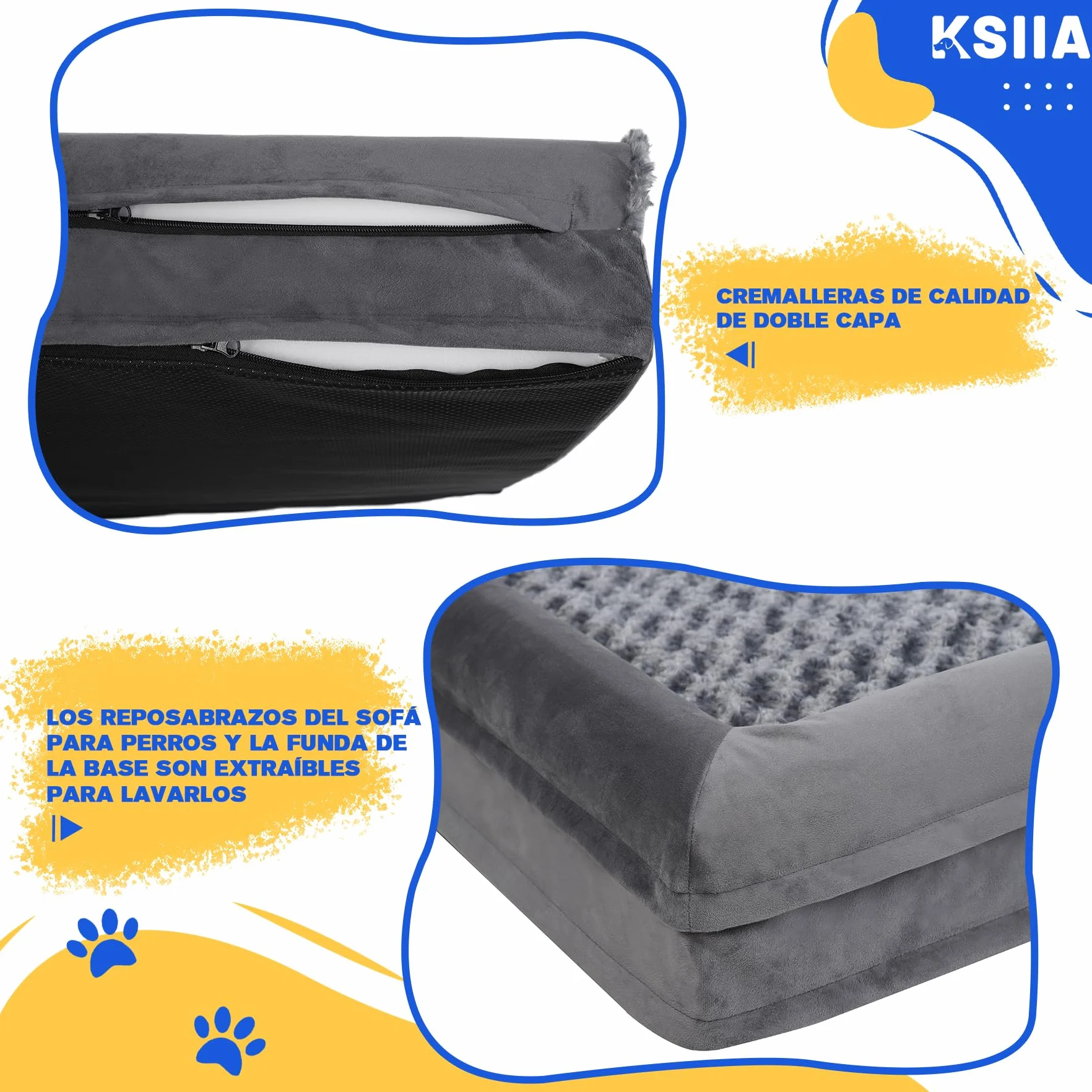 KSIIA Cama Perro Grande, Cama Ortopédica para Perros (105x70x18cm) Desenfundable y Lavable, Sofá para Perros, Gris XL