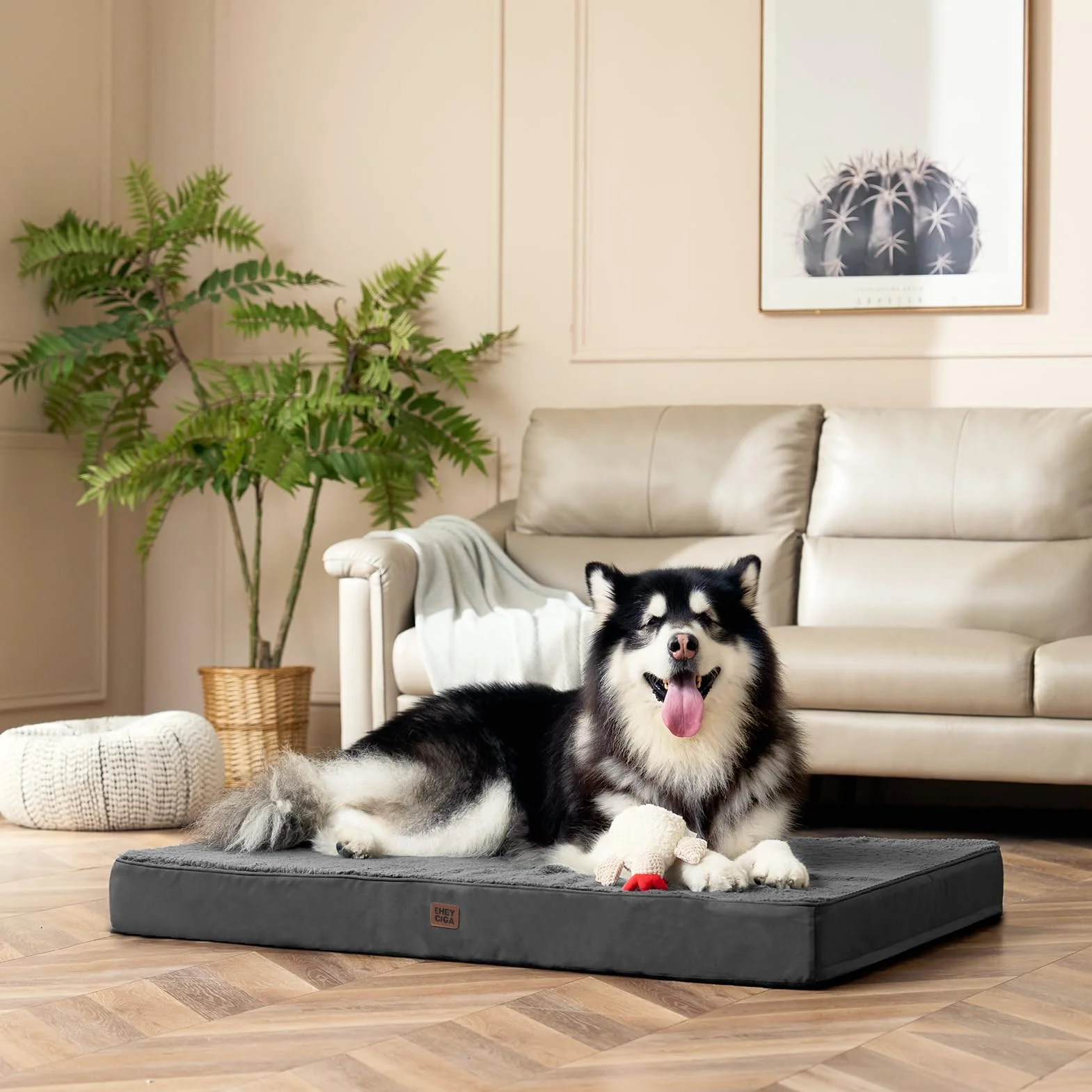 EHEYCIGA Cama Perros Grande Ortopédica, 89x58x9cm Colchon Perro con Espuma De Caja De Huevos, Colchoneta Perro Lavable, Dog Bed, Gris