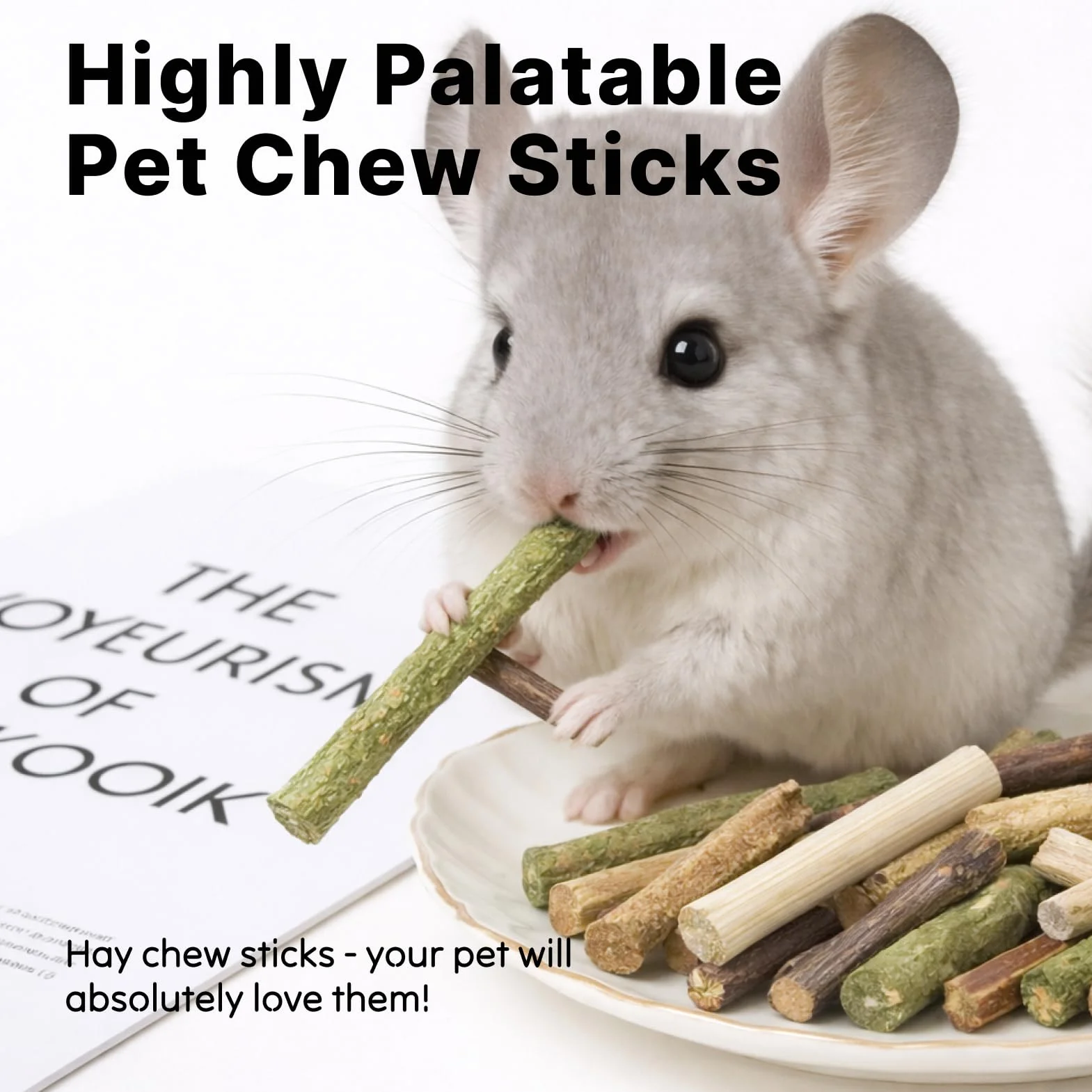 120g Barritas De Manzano Heno Bambú Natural para Conejos, palitos Bambu Timothy Manzano Palo Juguete para Conejo Hamster cobaya Chinchilla (Mezcla 120g)