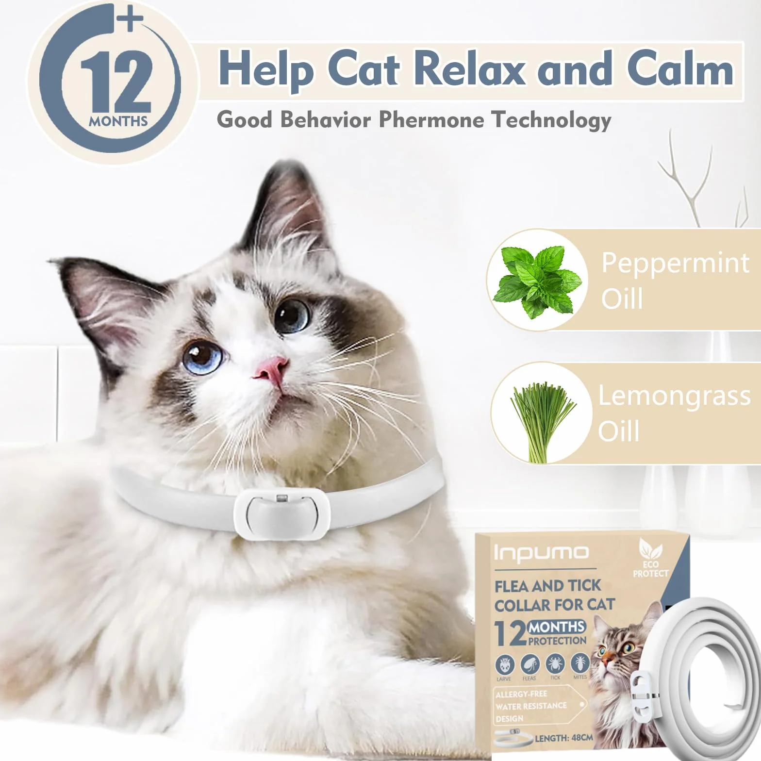 Collar Antiparasitario Gatos, Protección de 24 Meses, Ajustable, Impermeable, Ideal para Gatitos, Collar Antiparasitario Gatos Medianos y Grandes (1pcs)