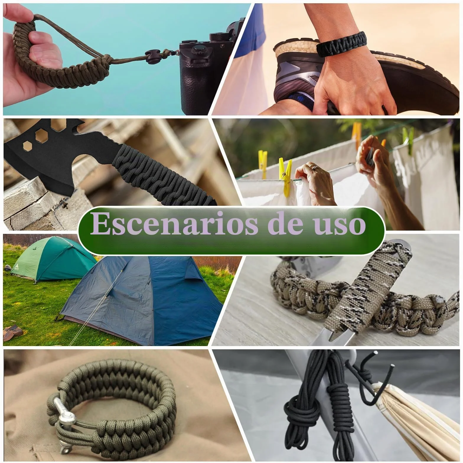 Paracord Pulsera Kit 15 Piezas 5 Rollos 33ft 10m 4mm Cuerda Nylon Hebillas Mosquetones Llaveros Manualidades Acampar