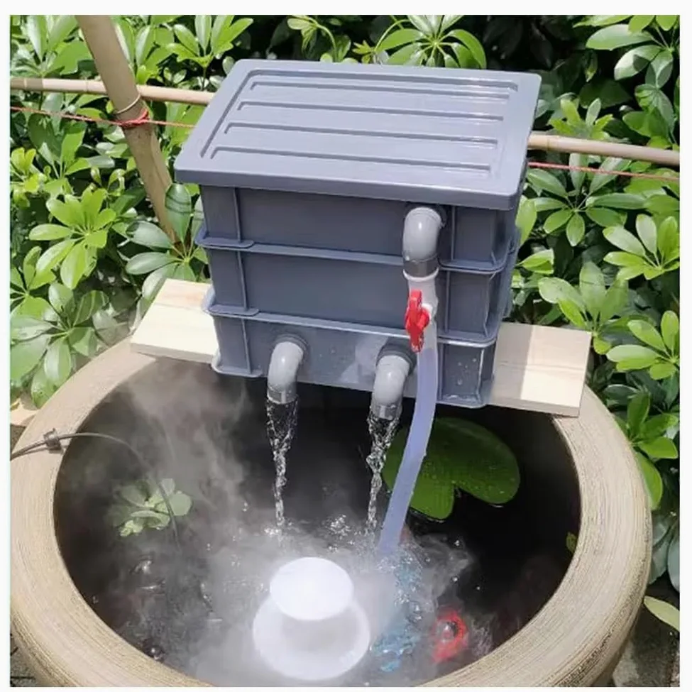 Filtro de acuario, filtro de caja de rotación con cascada y flujo de agua ajustable, sistema externo de circulación de agua para peceras, caja de goteo de filtro, sin bomba y medios de filtro (color