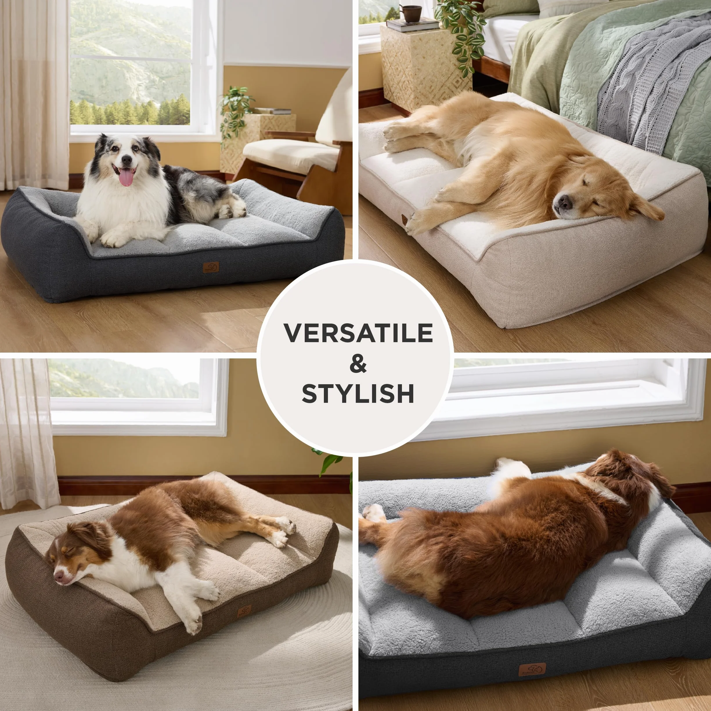 Bedsure Cama Lavable Perros Grandes - 106x76cm Sofá para Perro Extra Grueso y de Soporte con Funda Impermeable, Cama Antideslizante de Peluche Sherpa Suave, Gris Oscuro
