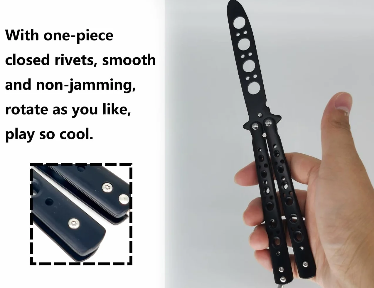 Cuchillo de mariposa entrenador hoja sin afilar para principiantes negro