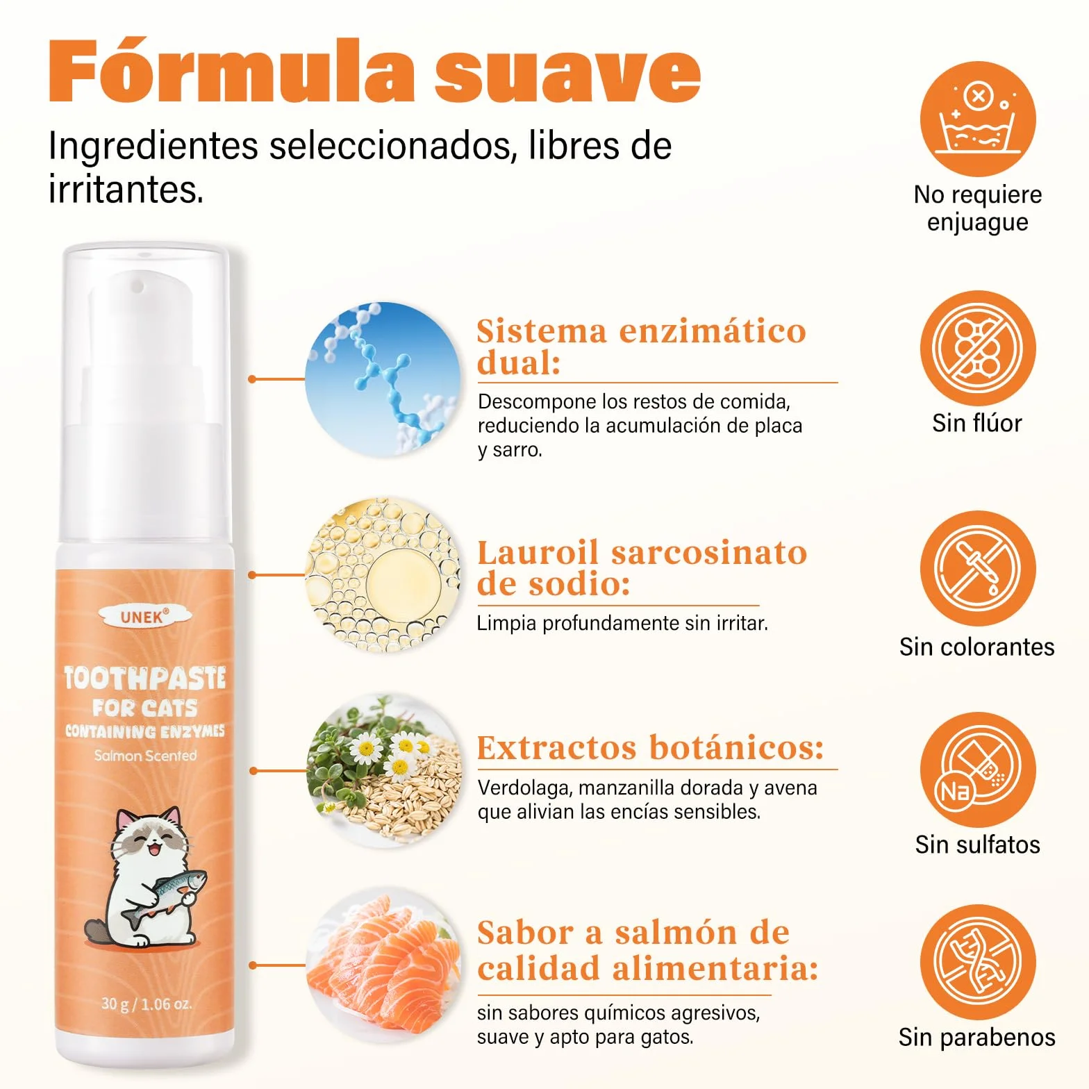 UNEK Kit de cuidado dental para gatos – Pasta de dientes enzimática 30 g sabor salmón, con cepillo de dientes y cepillo de dedo, ayuda a reducir la placa y el mal aliento