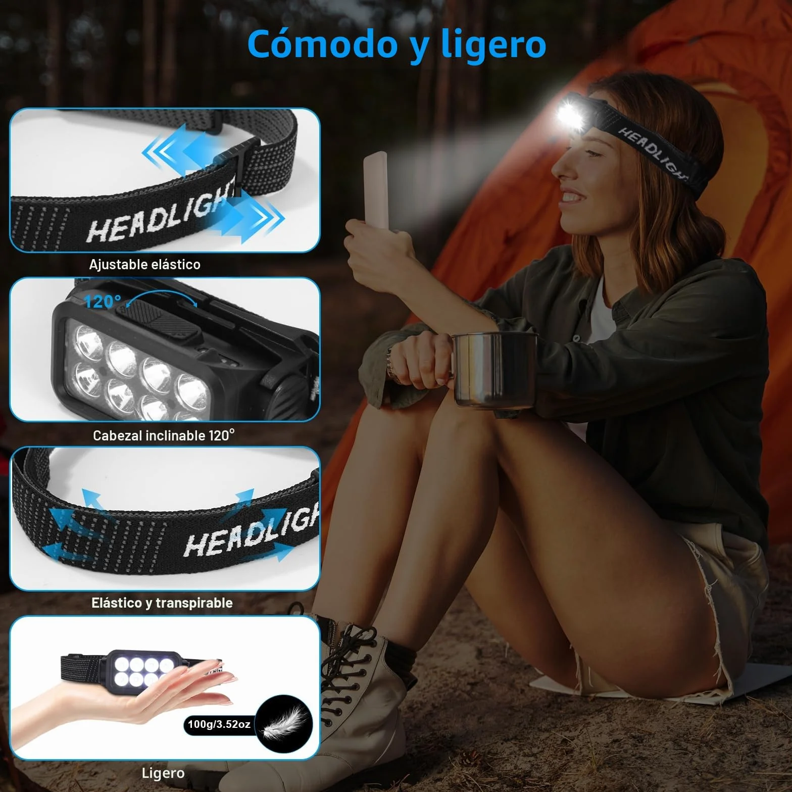 Linternas frontales LED recargables 2500 lúmenes IPX6 Impermeables Paquete de 2