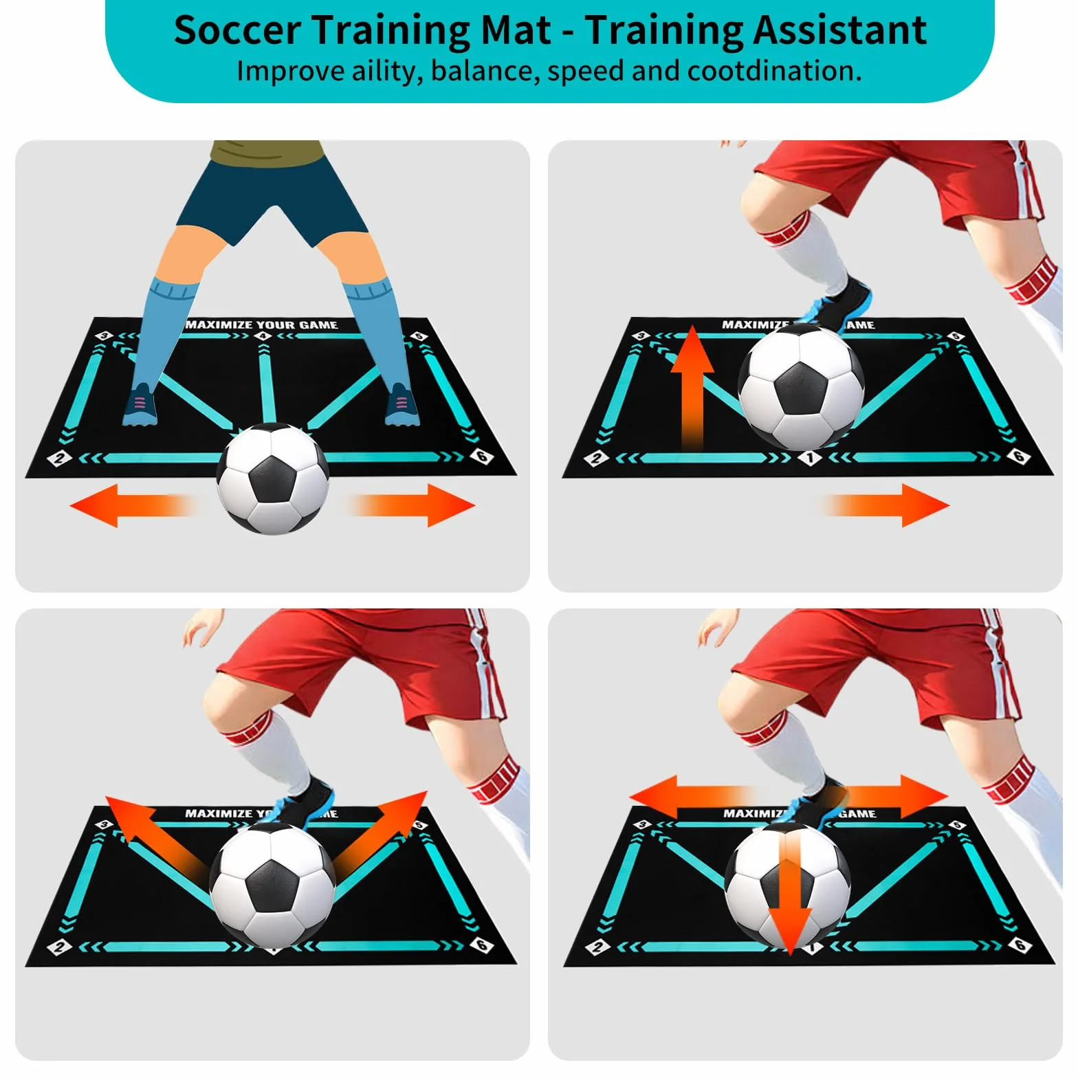 Alfombra de Entrenamiento de Fútbol 90x60cm Tapete Antideslizante Silencioso con Cinturón Ajustable