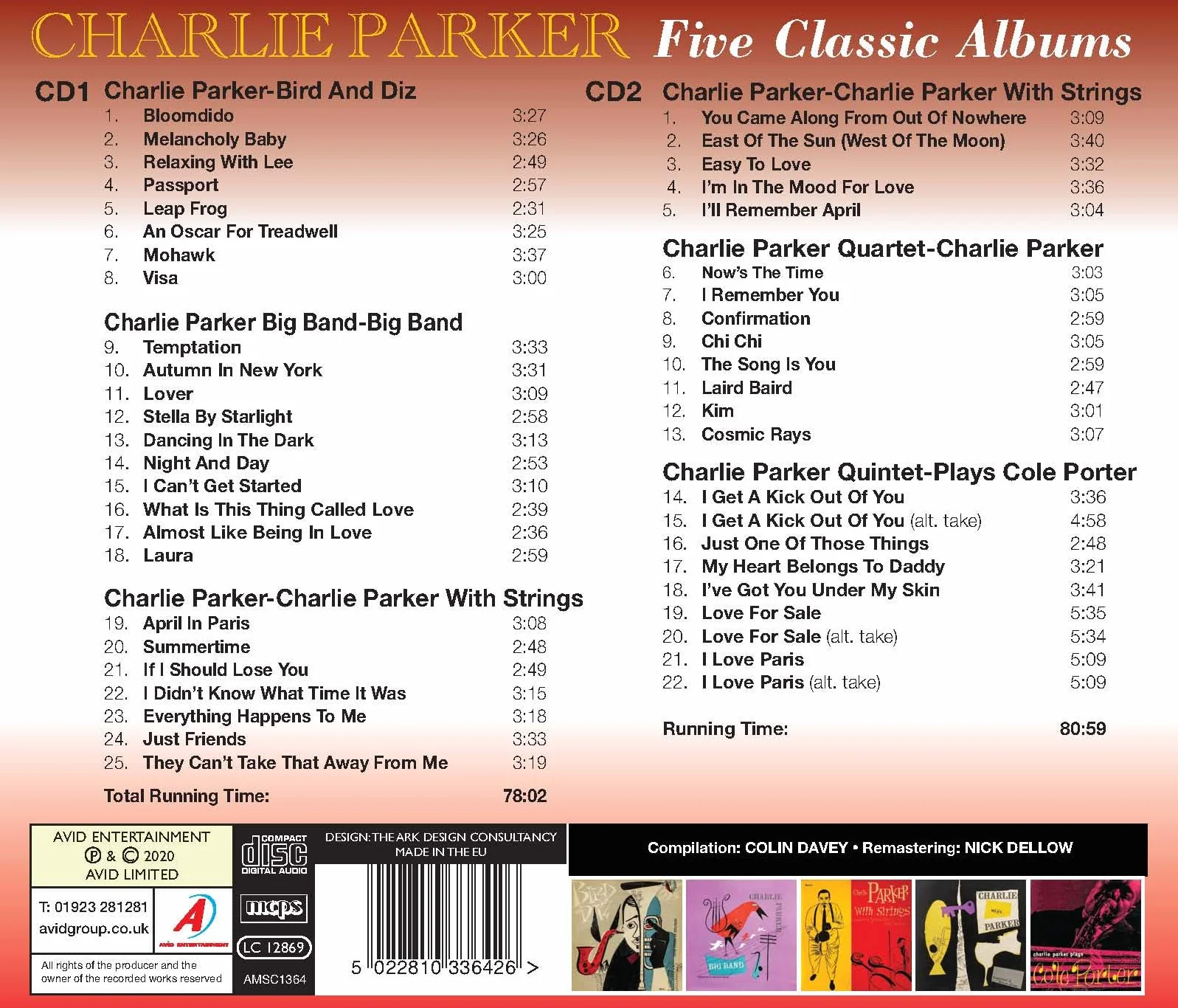 Charlie Parker Five Classic Albums Bird And Diz Big Band With Strings Plays Cole Porter