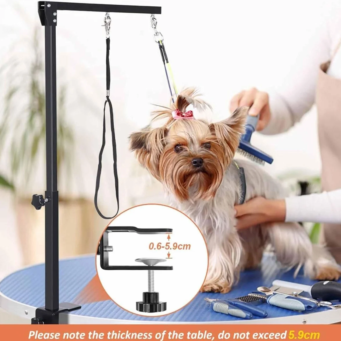 Genérico Brazo De Mesa De Aseo for Perros Ajustable, Brazo De Aseo for Perros con Abrazadera con Dos Soportes for Ancas Sin Sentarse Y Arnés De Hamaca, Suministros De Aseo for Mascotas Plegables