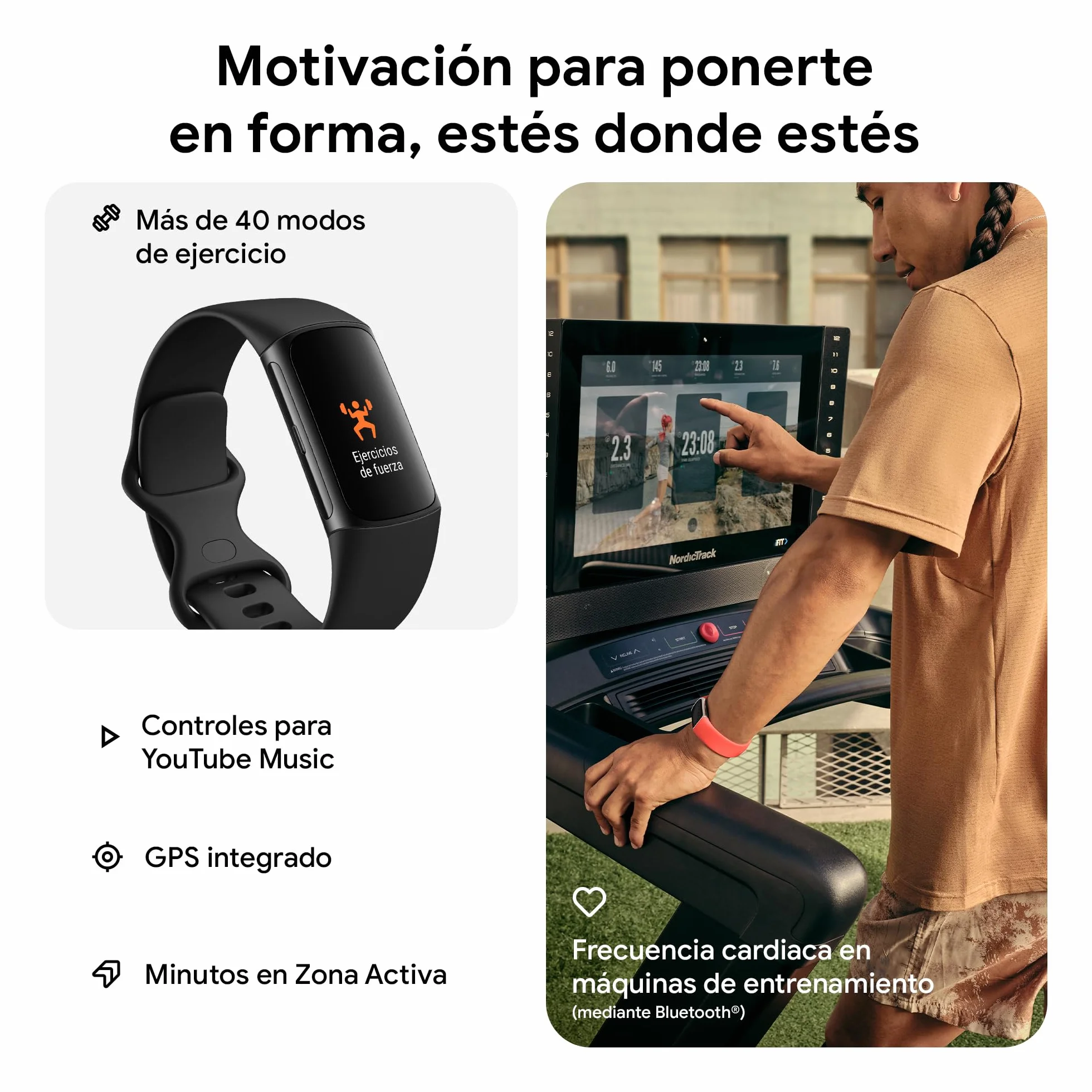 Google Fitbit Charge 6 Pulsera de actividad, 7 días de batería, Google Wallet y Maps, Obsidiana/Aluminio Negro