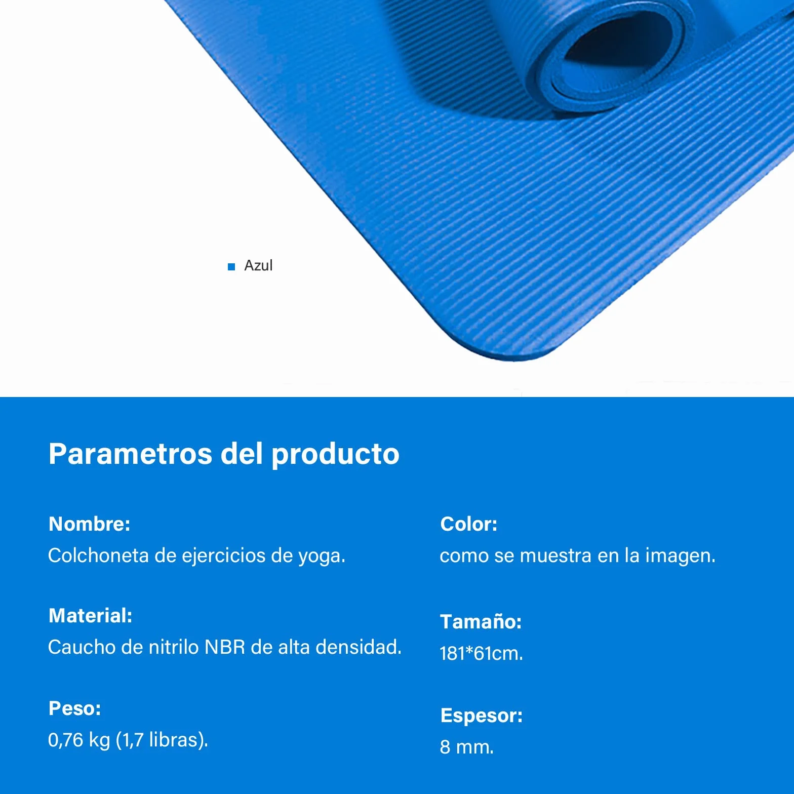 Esterilla Yoga Pilates Fitness NBR Antideslizante Gruesa 8mm